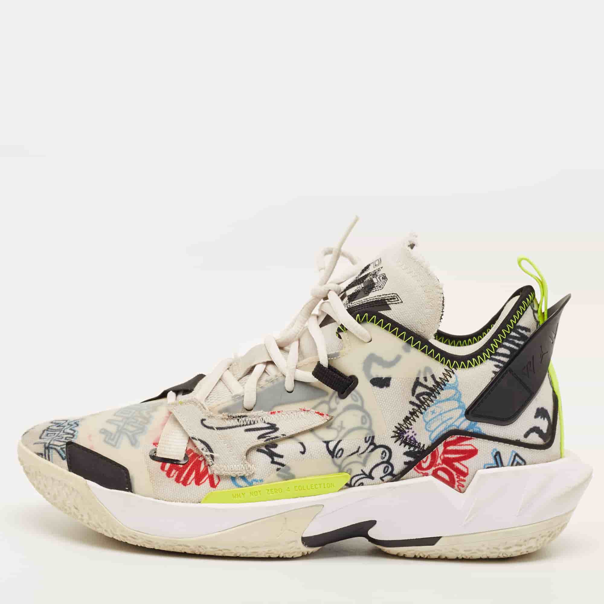 Air Jordans Why Not Zer0.4 Size 44 Multicolor Canvas Graffiti basketball Lace Up Sneakers