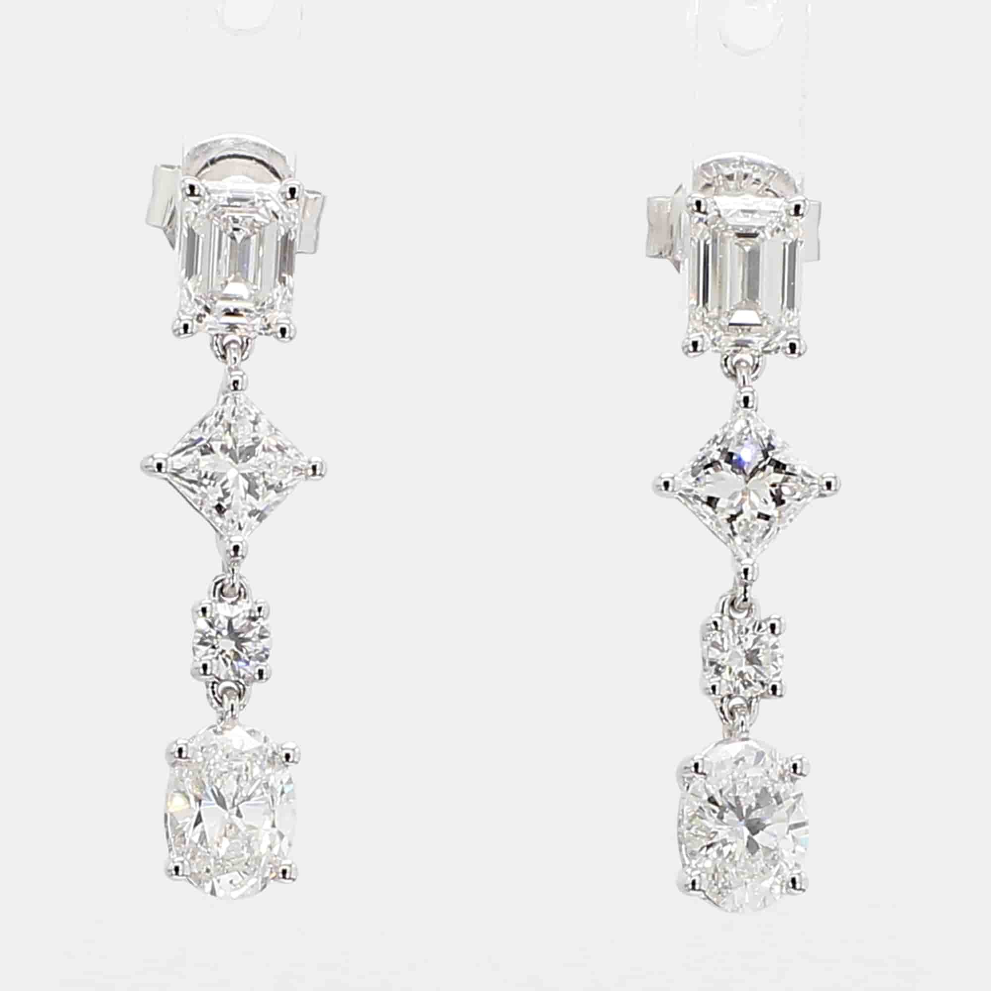 2.22 cts Lab Grown Diamond 14k White Gold Fancy Mix Earrings