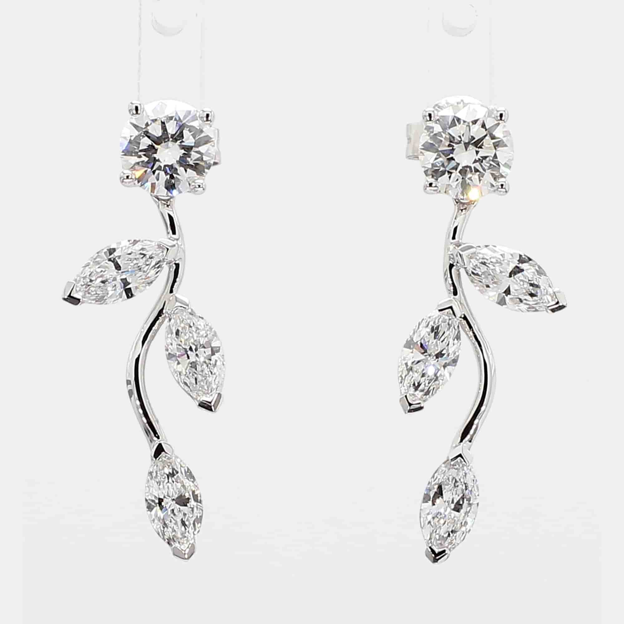 2.20 cts Lab Grown Diamond 14k White Gold Fancy Mix Earrings