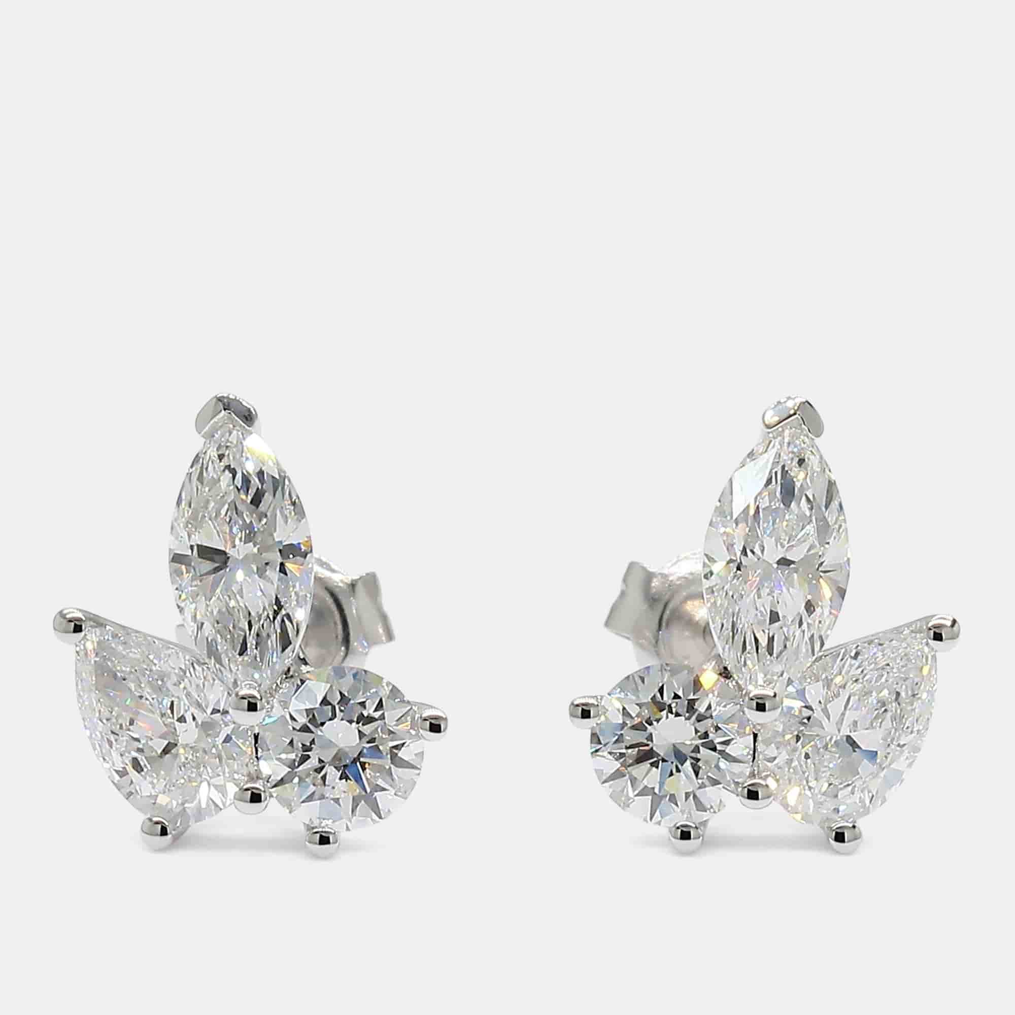 1.72 cts Lab Grown Diamond 14k White Gold Fancy Mix Studs