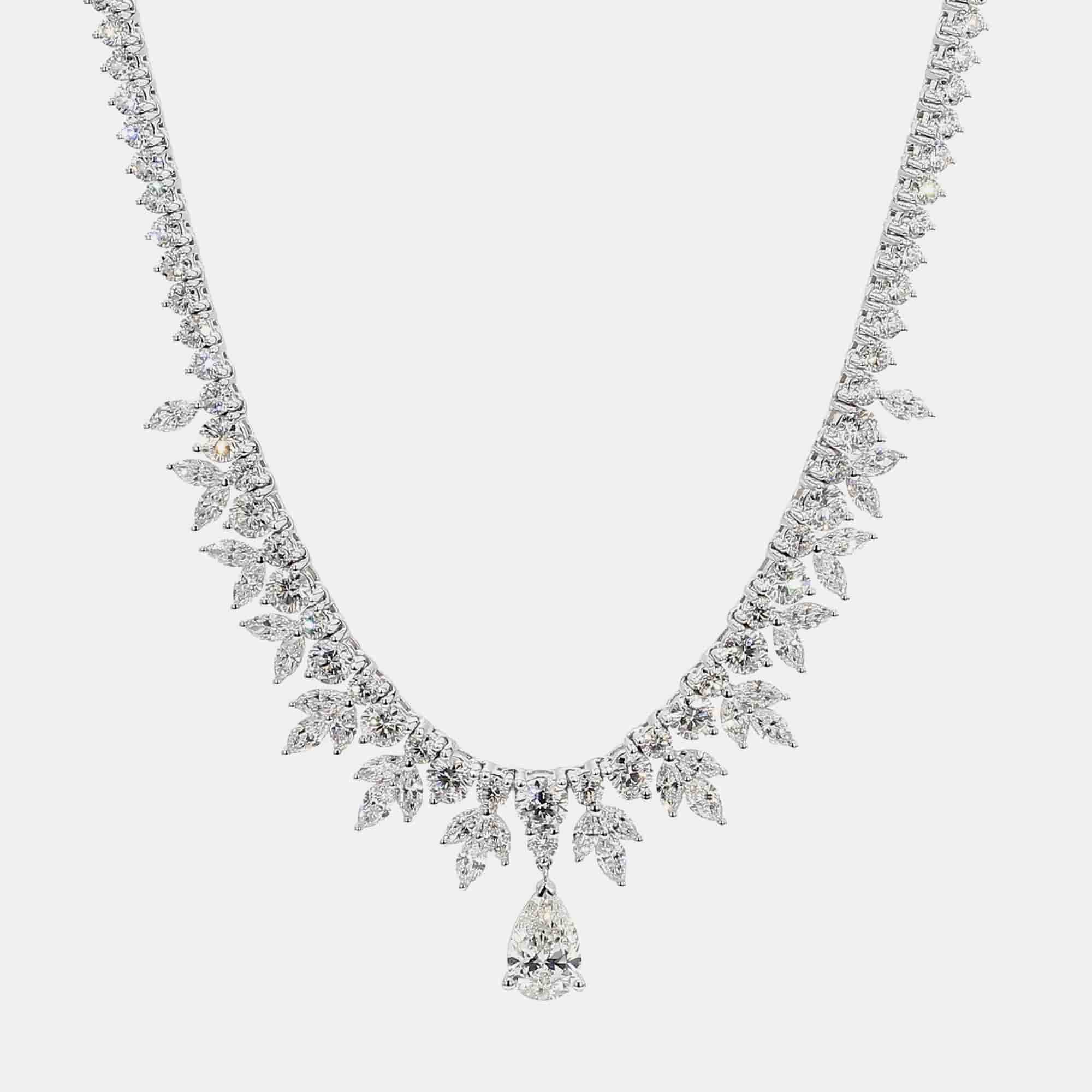 13.43 cts Lab Grown Diamond 14k White Gold Mix Floral Necklace
