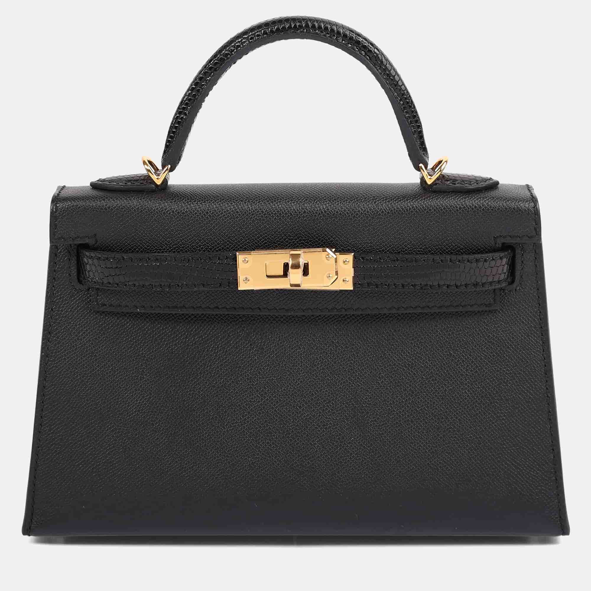 Hermes Black Lizard Mini Kelly 20 Touch GHW