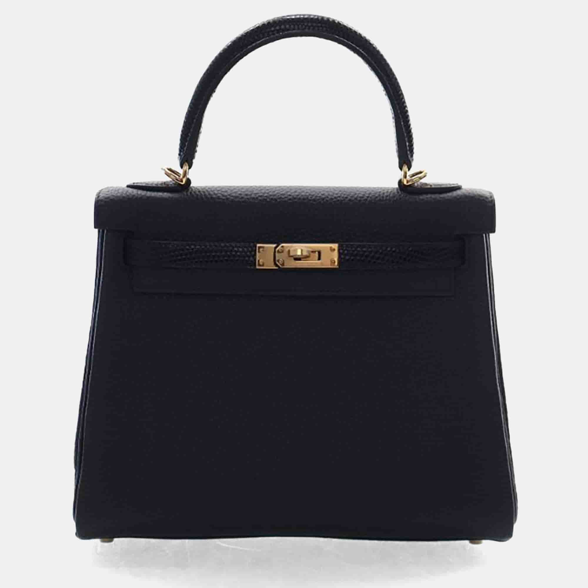 Hermes Noir Togo Lizard Touch Kelly 25