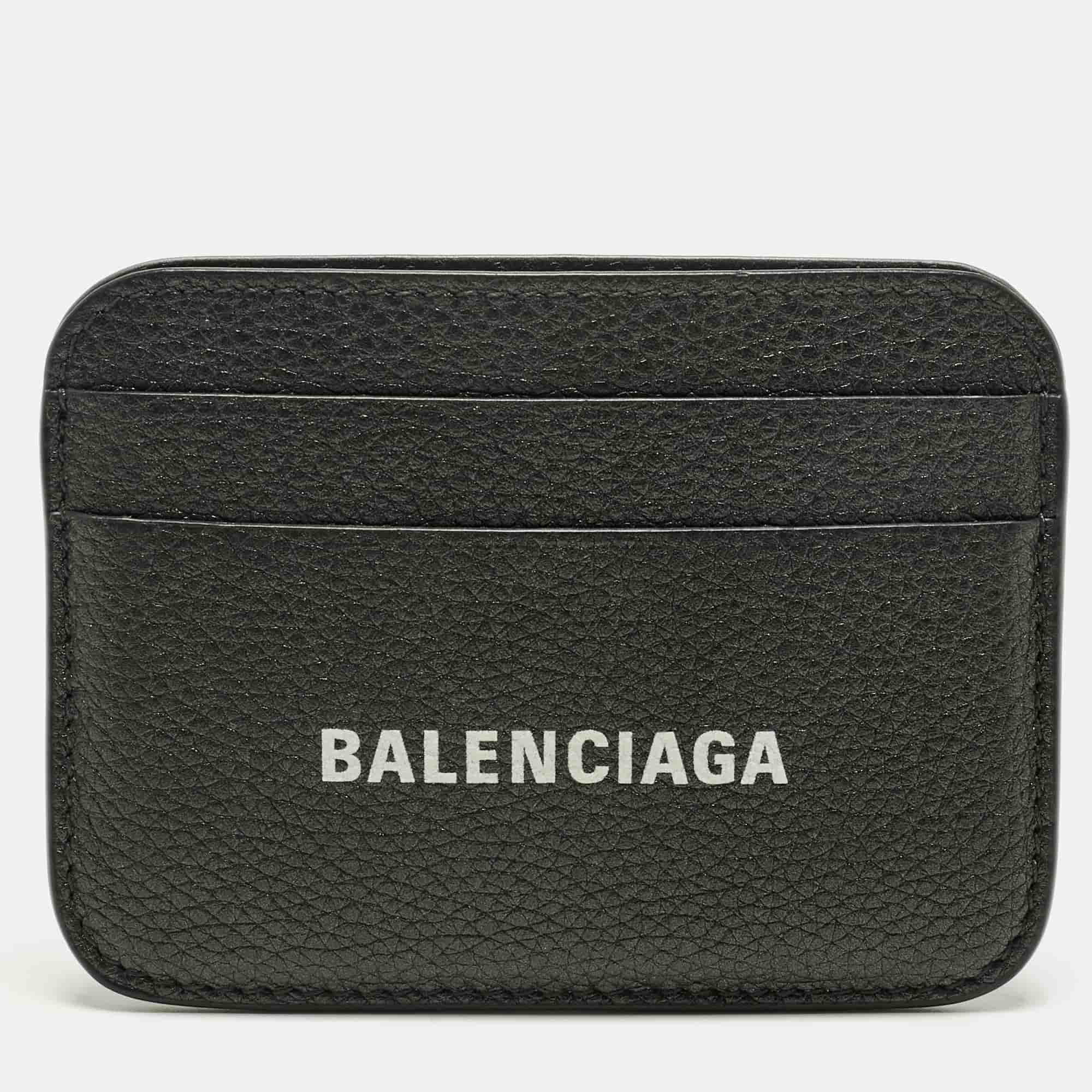 Balenciaga Logo Grey Leather Slim Card Holder