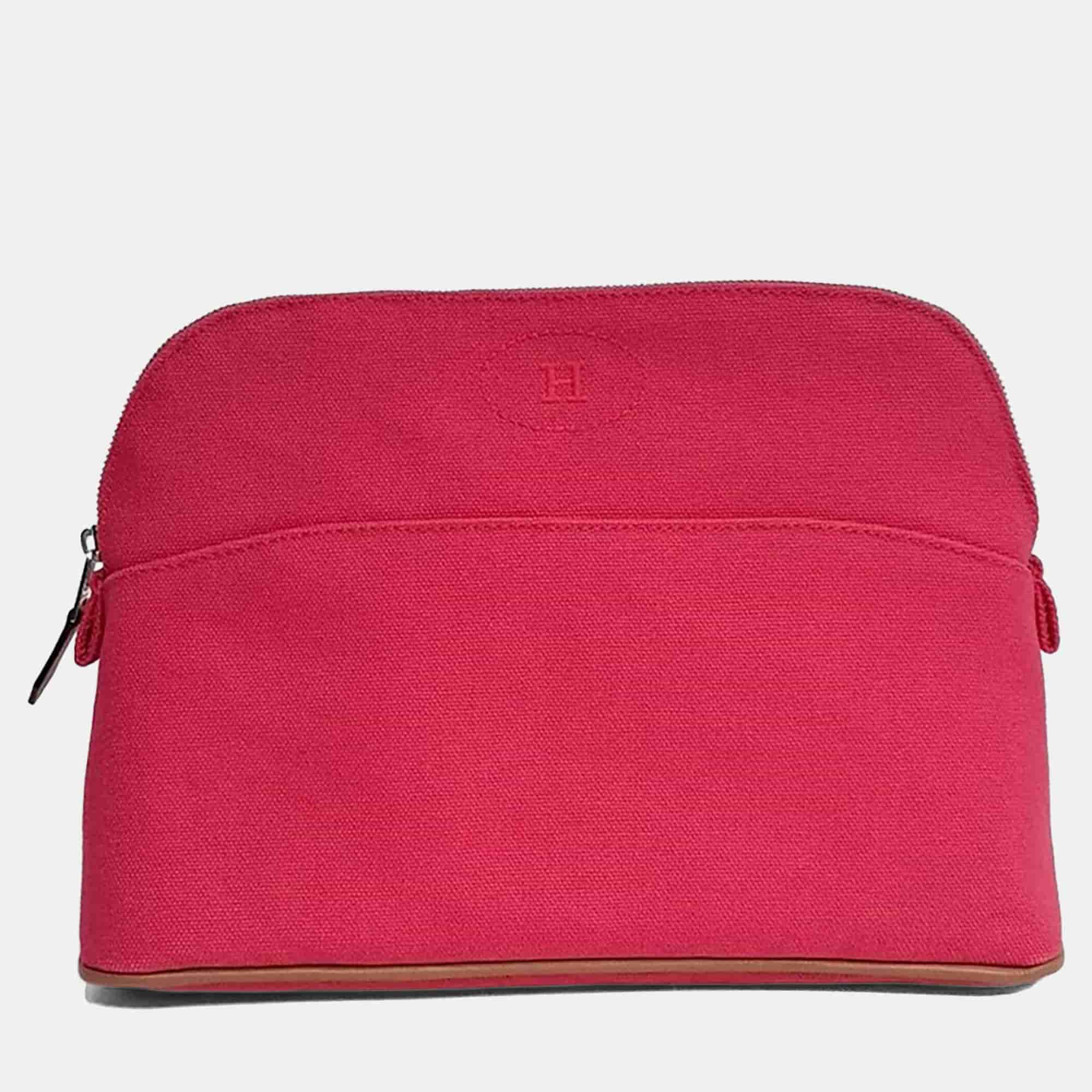 Hermes Pink Canvas Bolide Pouch