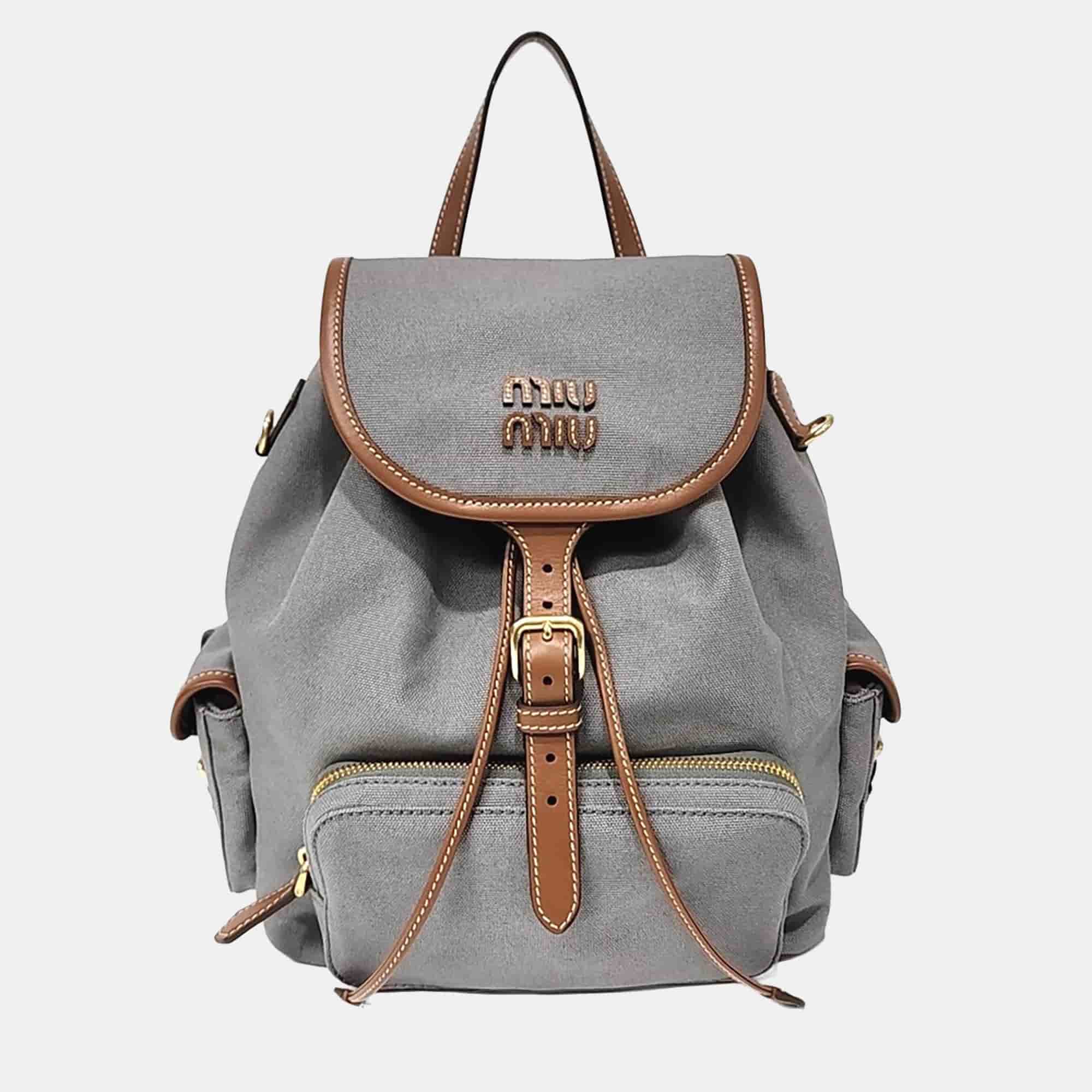 Miu Miu Grey Fabric Canvas Backpack Medium
