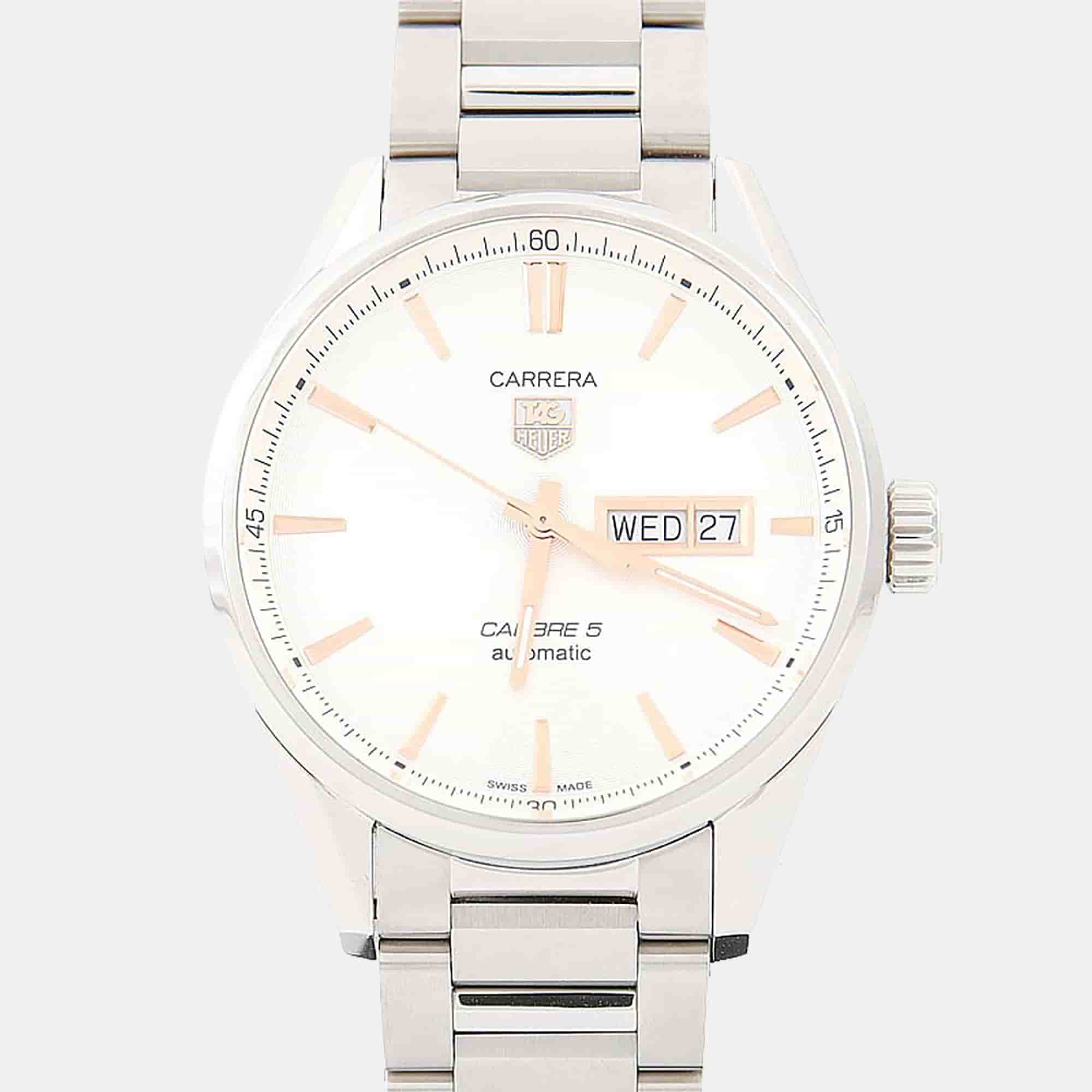 Tag Heuer White Carrera Calibre 5 WAR201-1 Stainless Steel Automatic Men's Wristwatch 40mm