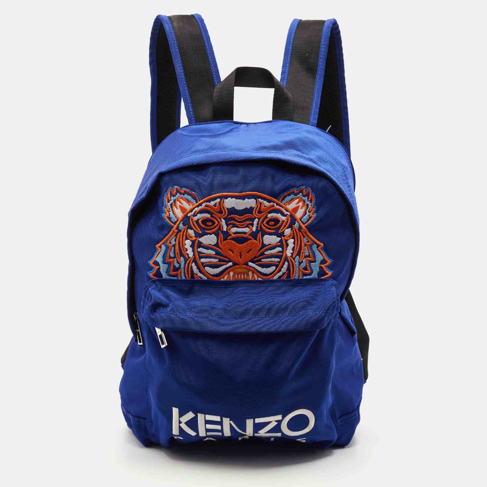 Kenzo Blue Canvas Kampus Tiger Bucket Backpack
