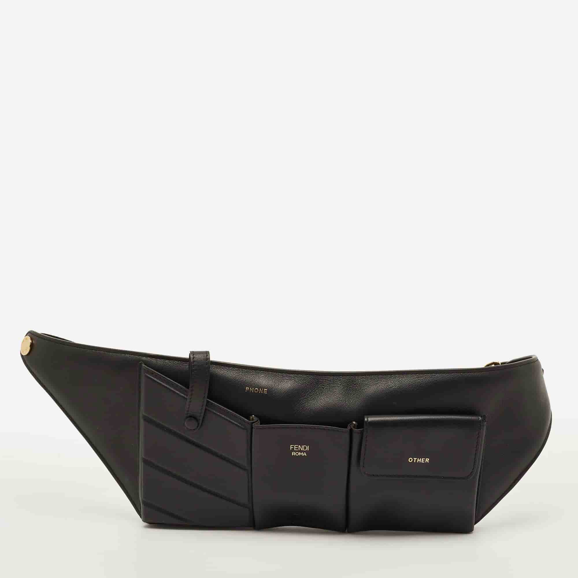 Fendi Black Leather and Mesh 3 Pockets Belt Bag