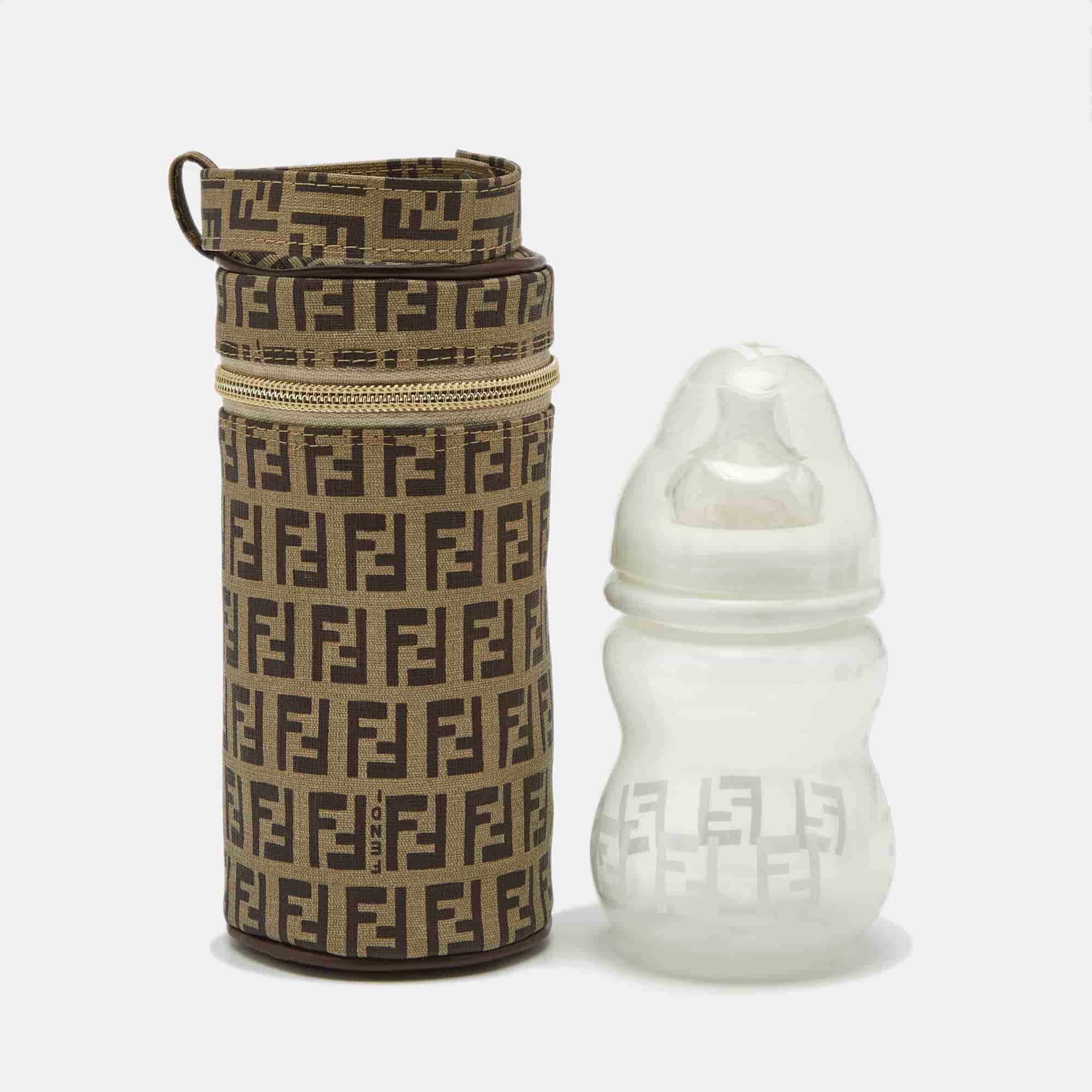 Fendi Beige Zucchino Coated Canvas Baby Bottle and Holder