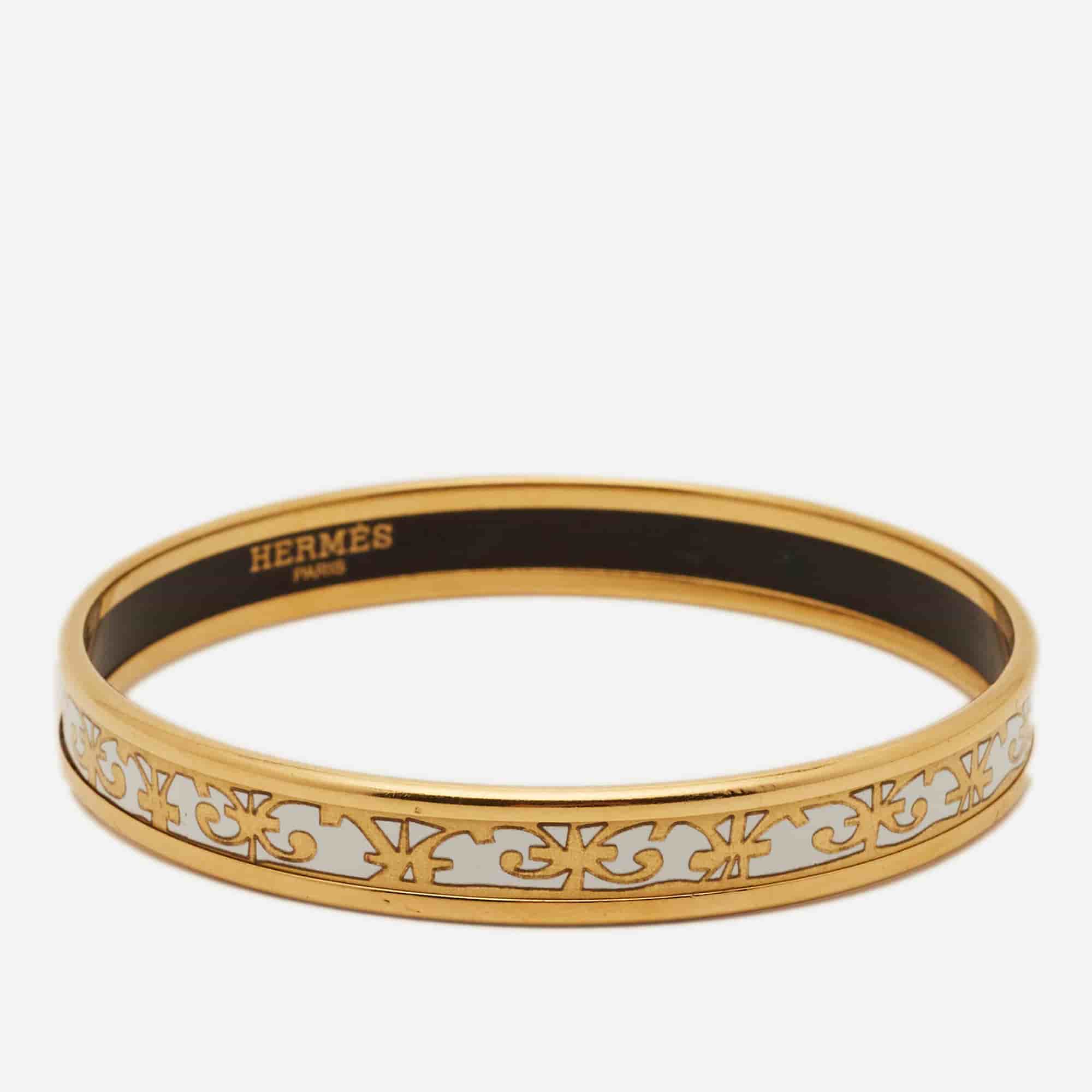 Hermes Balcons Du Guadalquivir Printed Enamel Gold Plated Bangle Bracelet