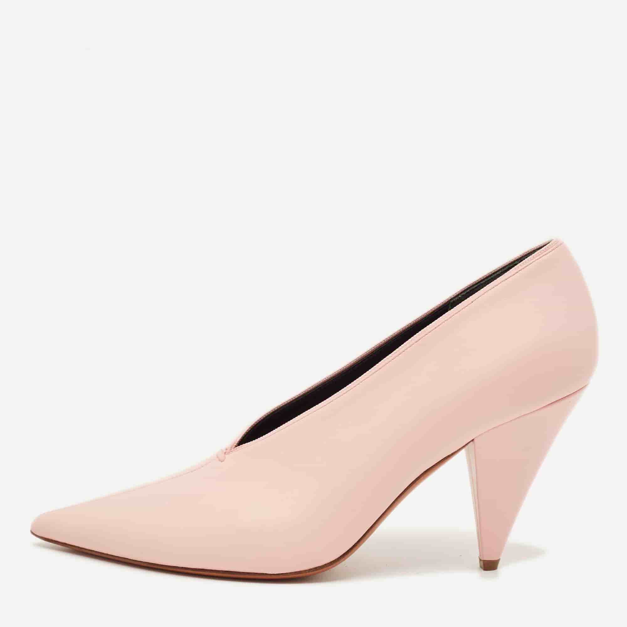 Celine Size 39 Pink Leather V Neck Nappa Pumps