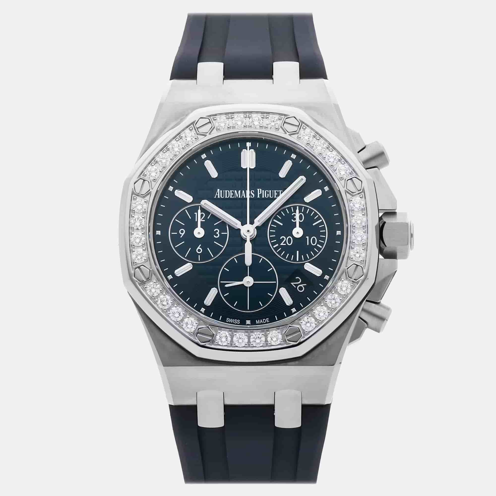 Audemars Piguet Royal Oak Offshore 26231ST.ZZ.D027CA.01 Blue Stainless Steel Diamonds Automatic Men Wristwatch 37mm