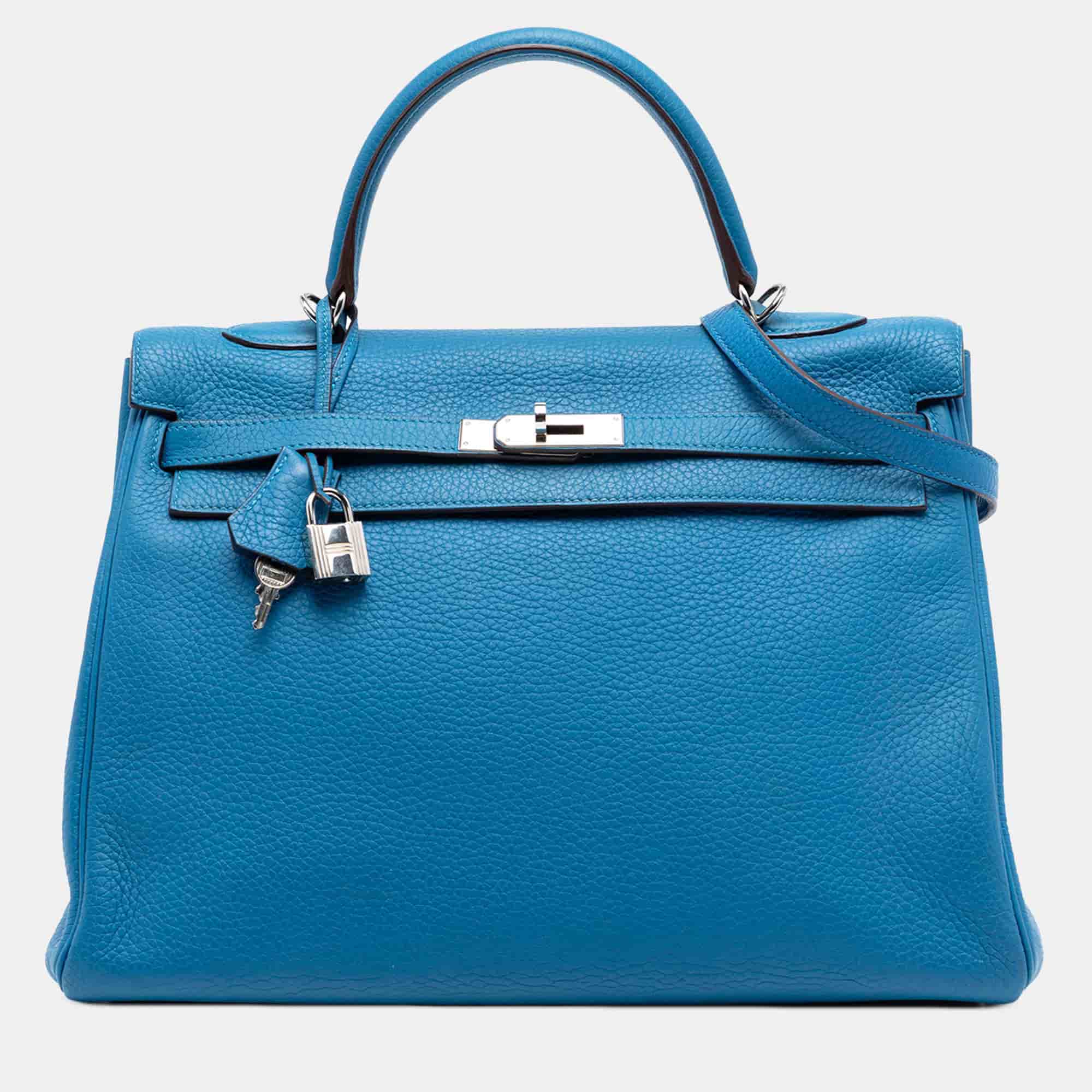 Hermes Bleu Zanzibar Togo Kelly II Retourne 35