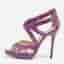 Jimmy Choo Collar Size 41 Purple Snakeskin Leather Ankle Strap Sandals
