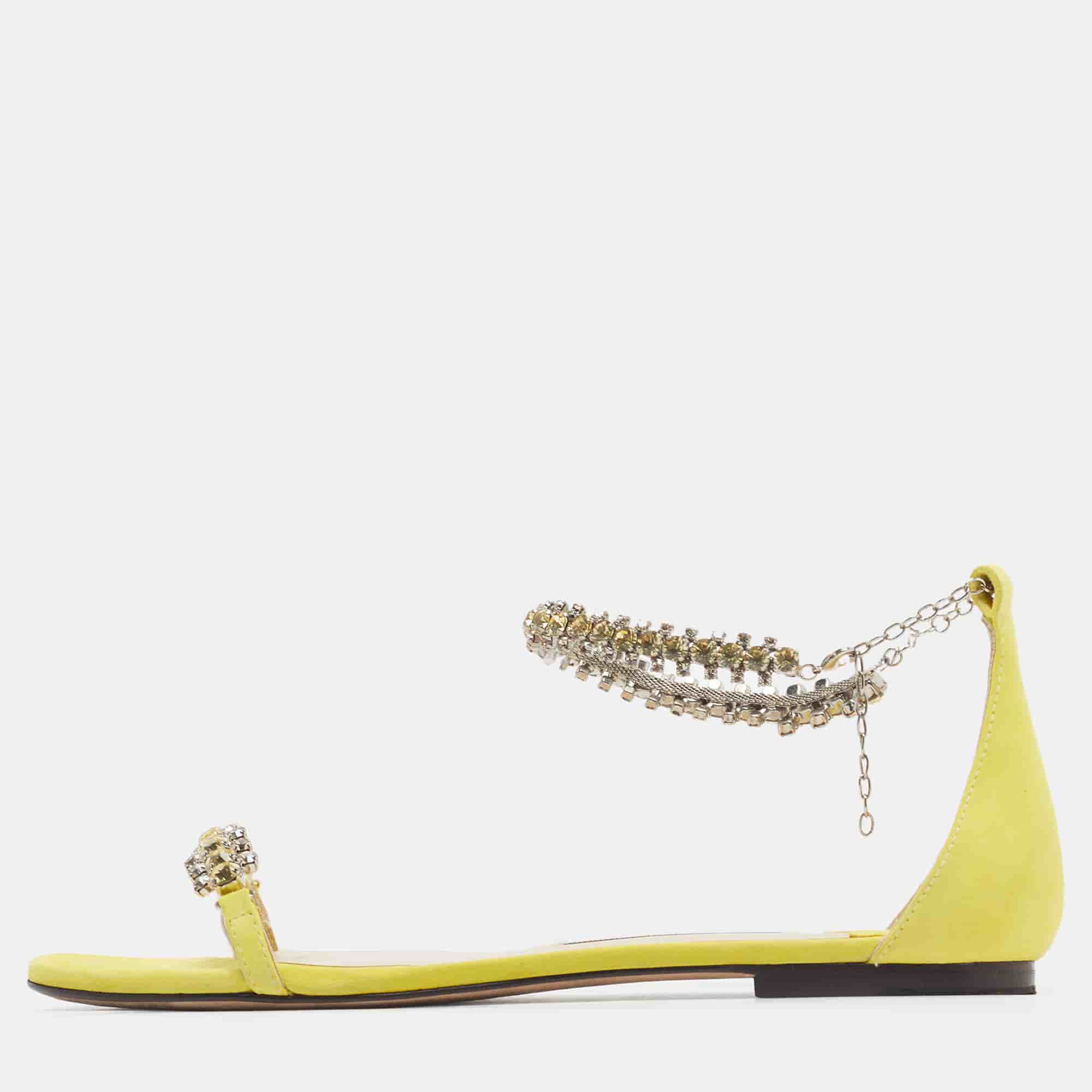 Jimmy Choo Shiloh Size 39 Yellow Suede Ankle Strap Sandals