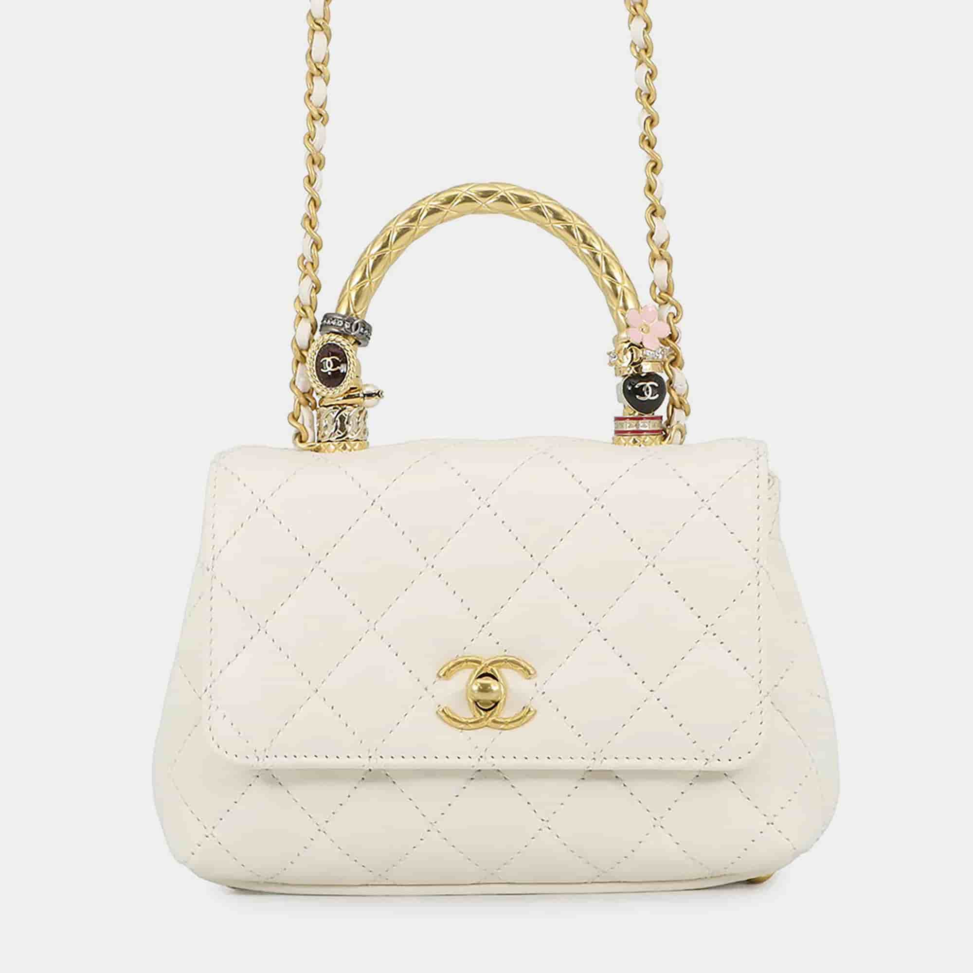Chanel Coco Handle 2Wayhandbag Whiteas2215 Caviar Leather Size Xxs