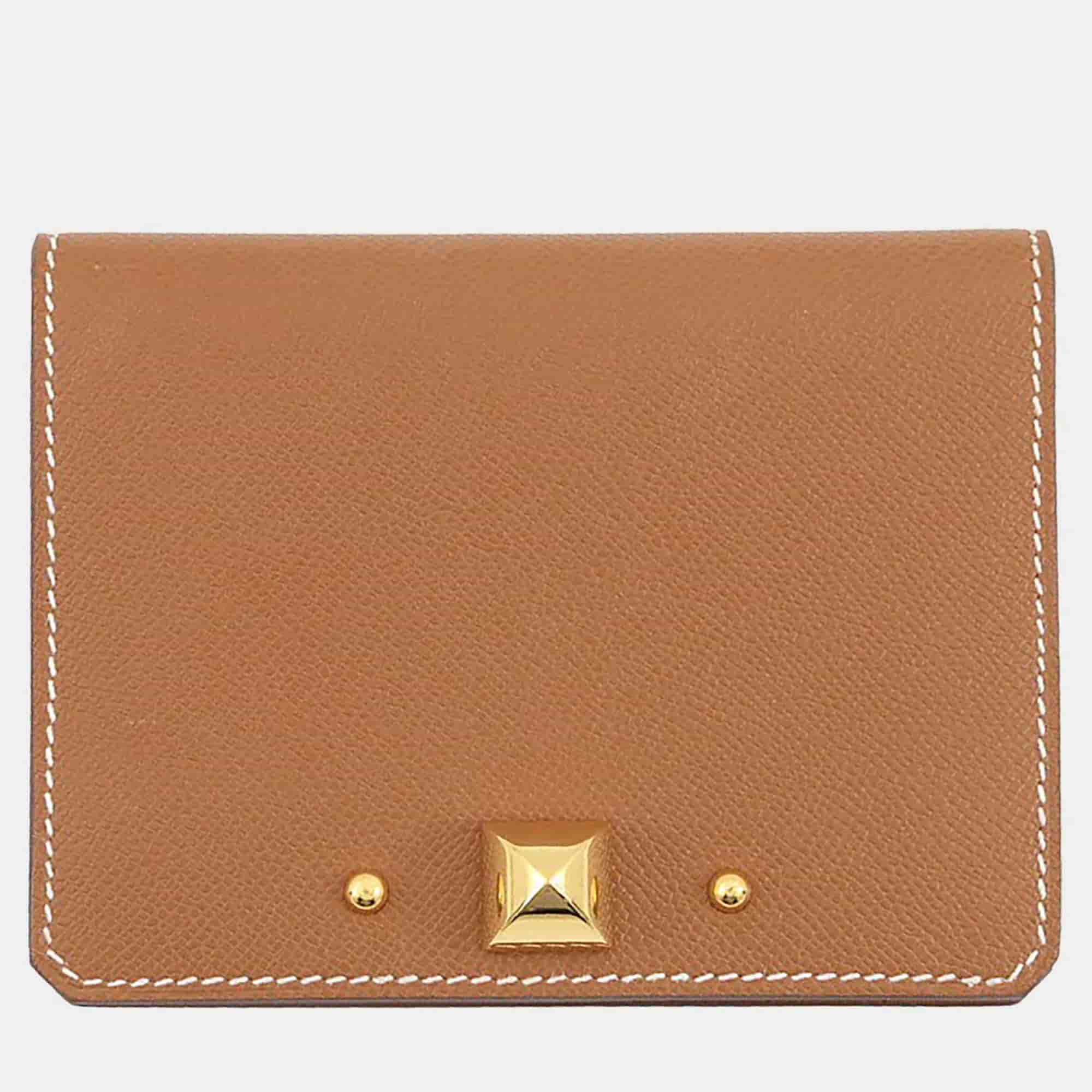 Hermes Medall Card Case Gold Veau Madame