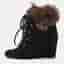 Stuart Weitzman Size 37.5 Black/Dark Brown Fur and Suede Lace Up Wedge Booties