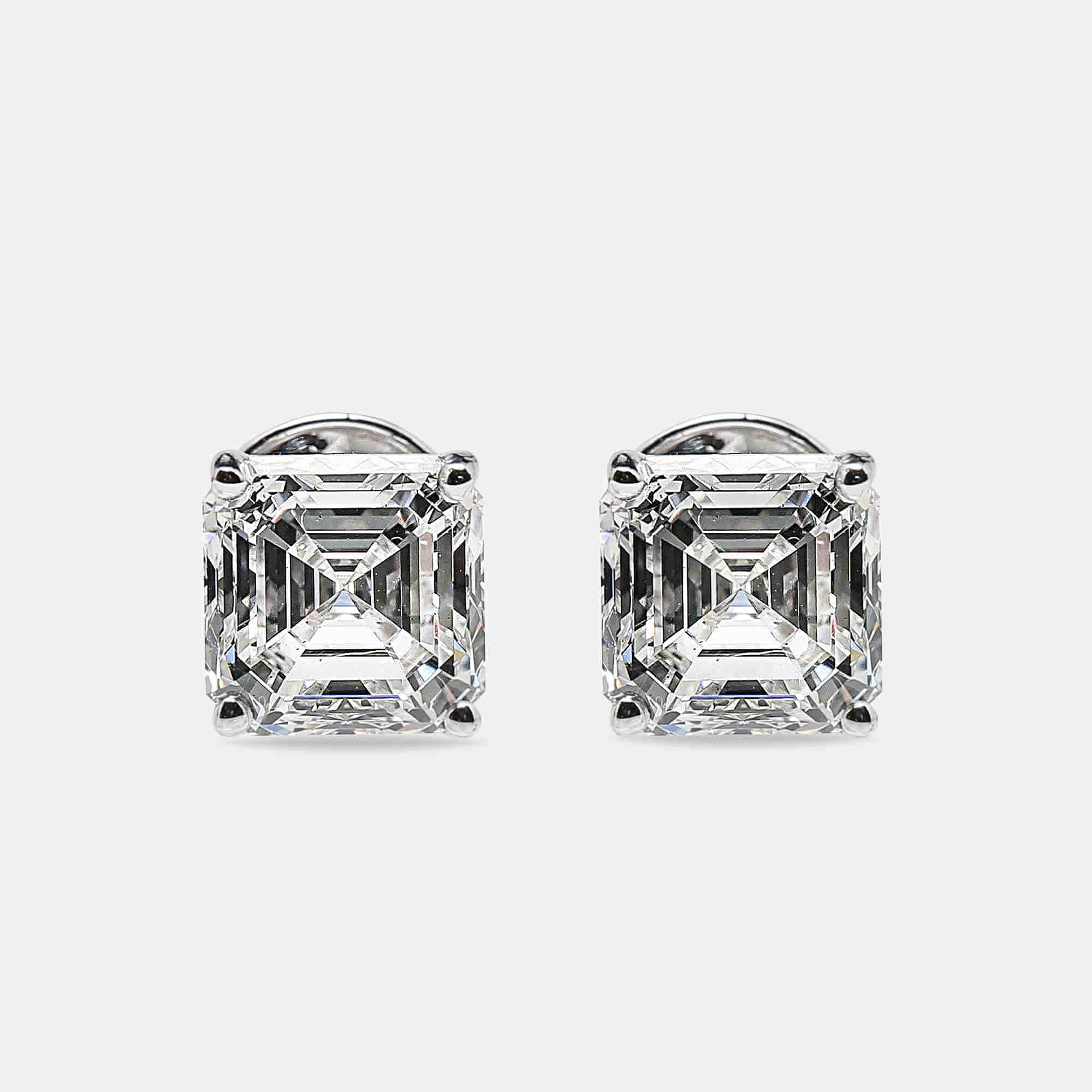 6.00 cts Asscher Cut 18k White Gold Lab Grown Diamonds Solitaire Stud Earrings