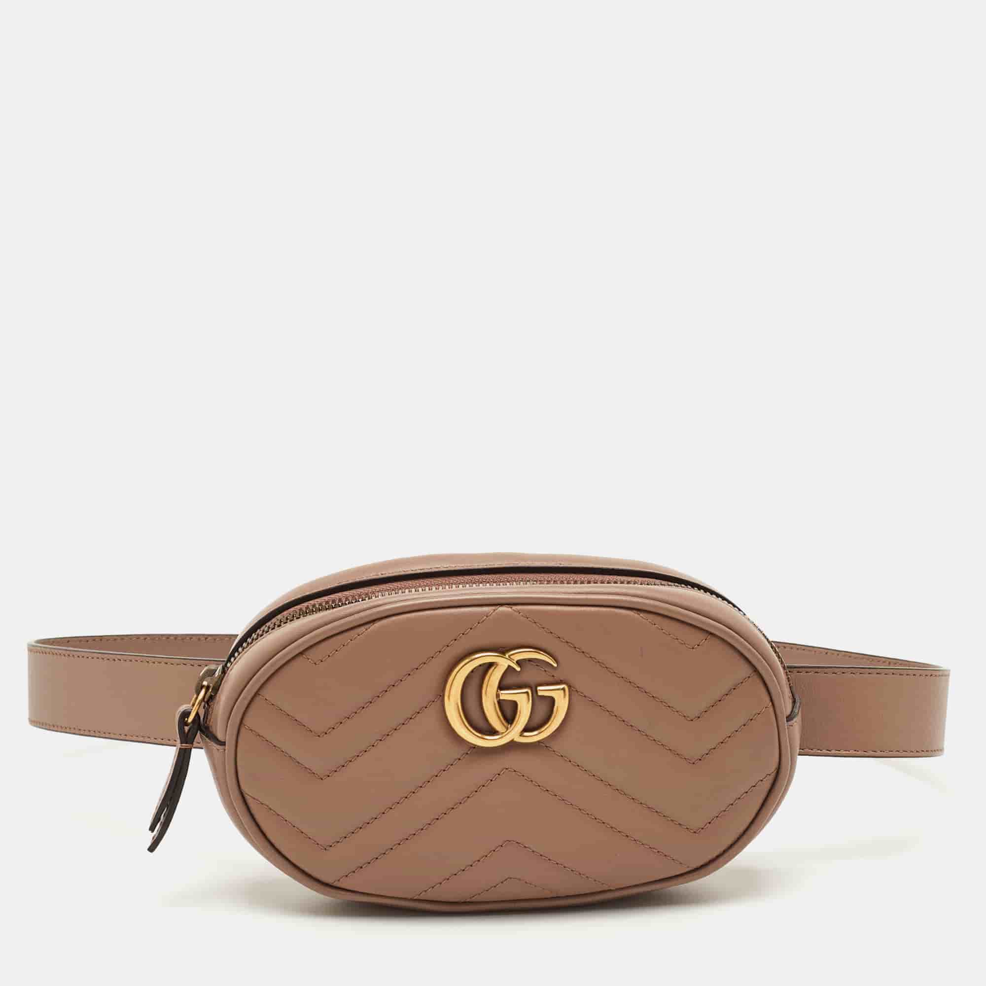 Gucci GG Marmont Mini Beige Matelass&eacute; Leather Belt Bag