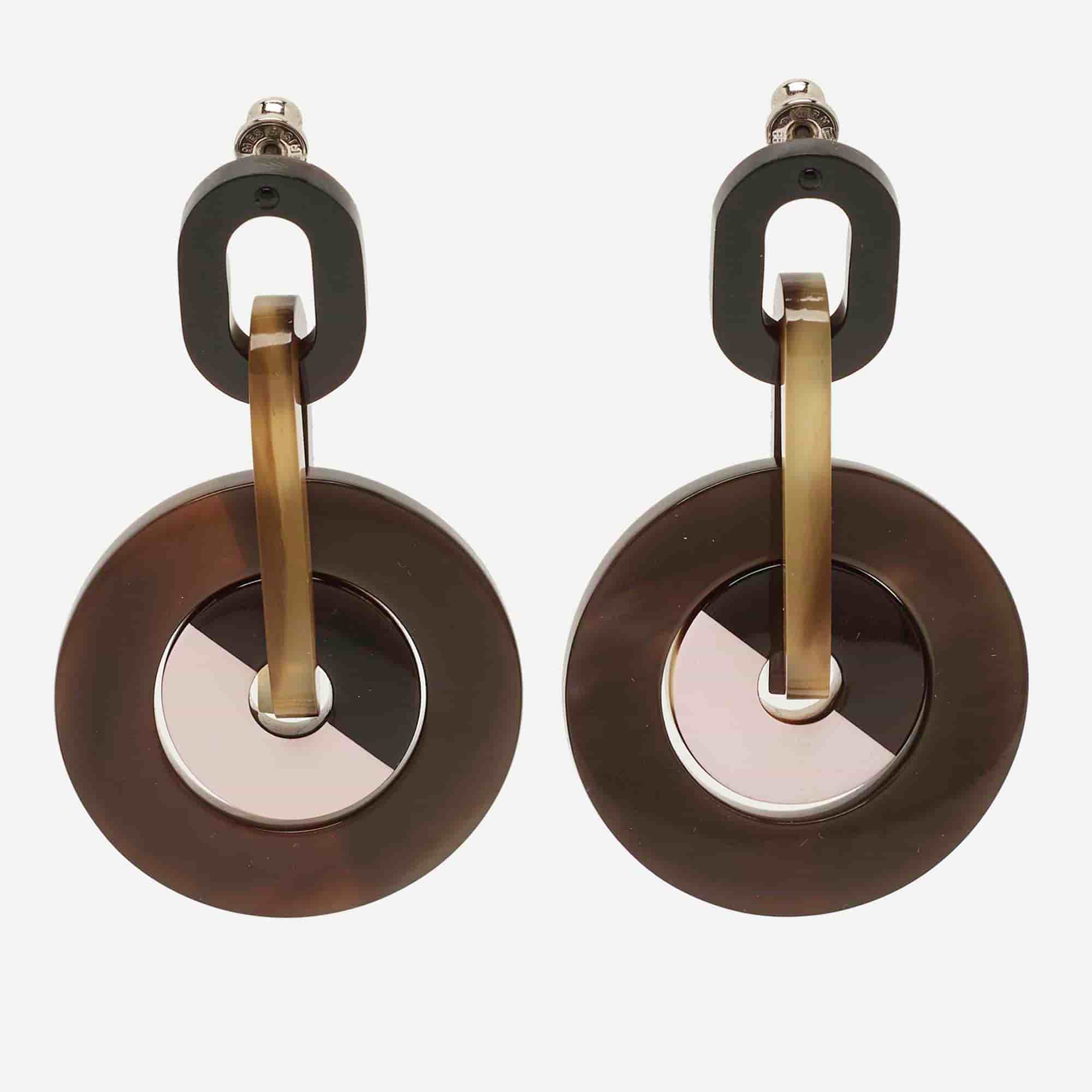 Hermes Lacquer Horn Silver Tone Earrings