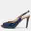 Sergio Rossi Size 40 Navy Blue Patent Leather Peep Toe Slingback Sandals