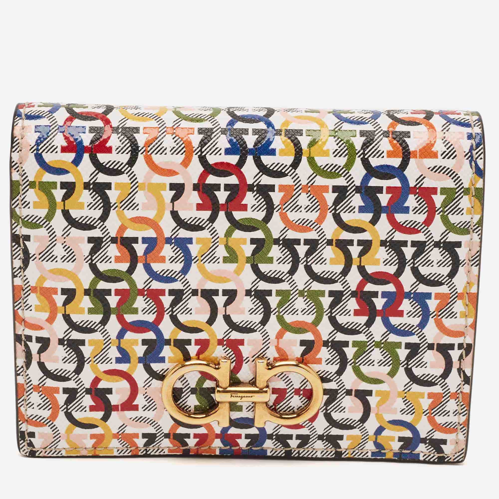 Salvatore Ferragamo Gancini Multicolor Leather Compact Wallet