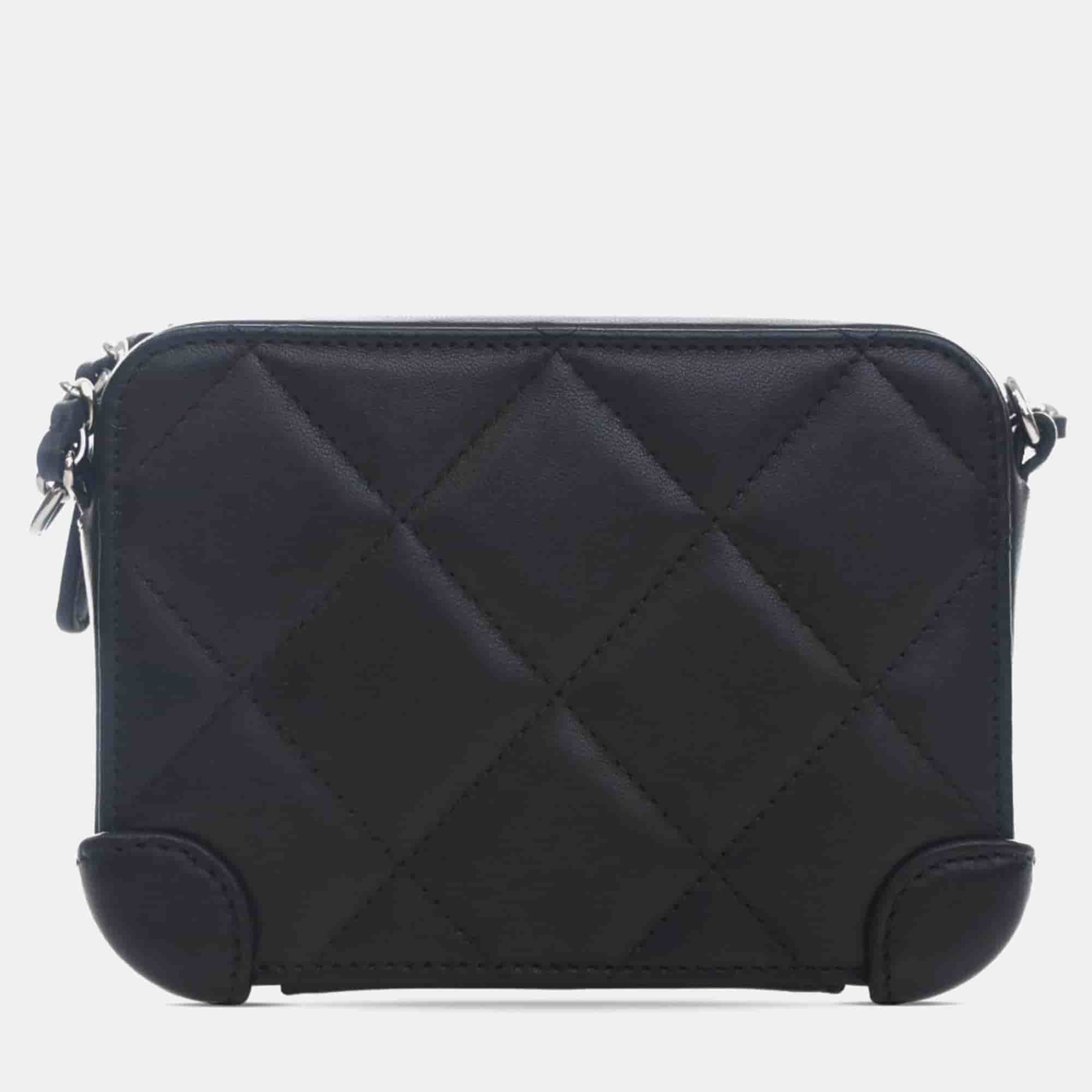 Chanel Black Mini Quilted Lambskin Covered CC Camera Bag