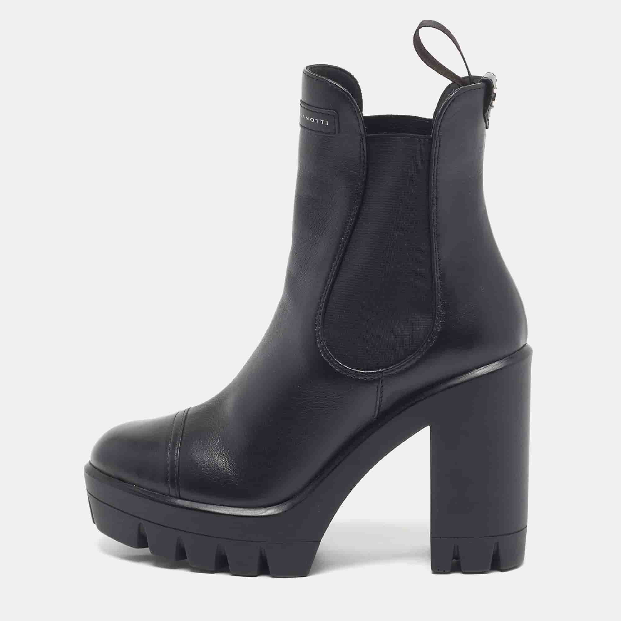 Giuseppe Zanotti Size 37 Black Leather Ankle Length Boots
