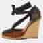 Aquazzura Malibu Size 36 Brown/Black Suede and Woven Fabric Wedge Espadrille Sandals