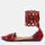 Alaia Size 36 Red Cut-Out Suede Eyelet Embellished Ankle Cuff Flats