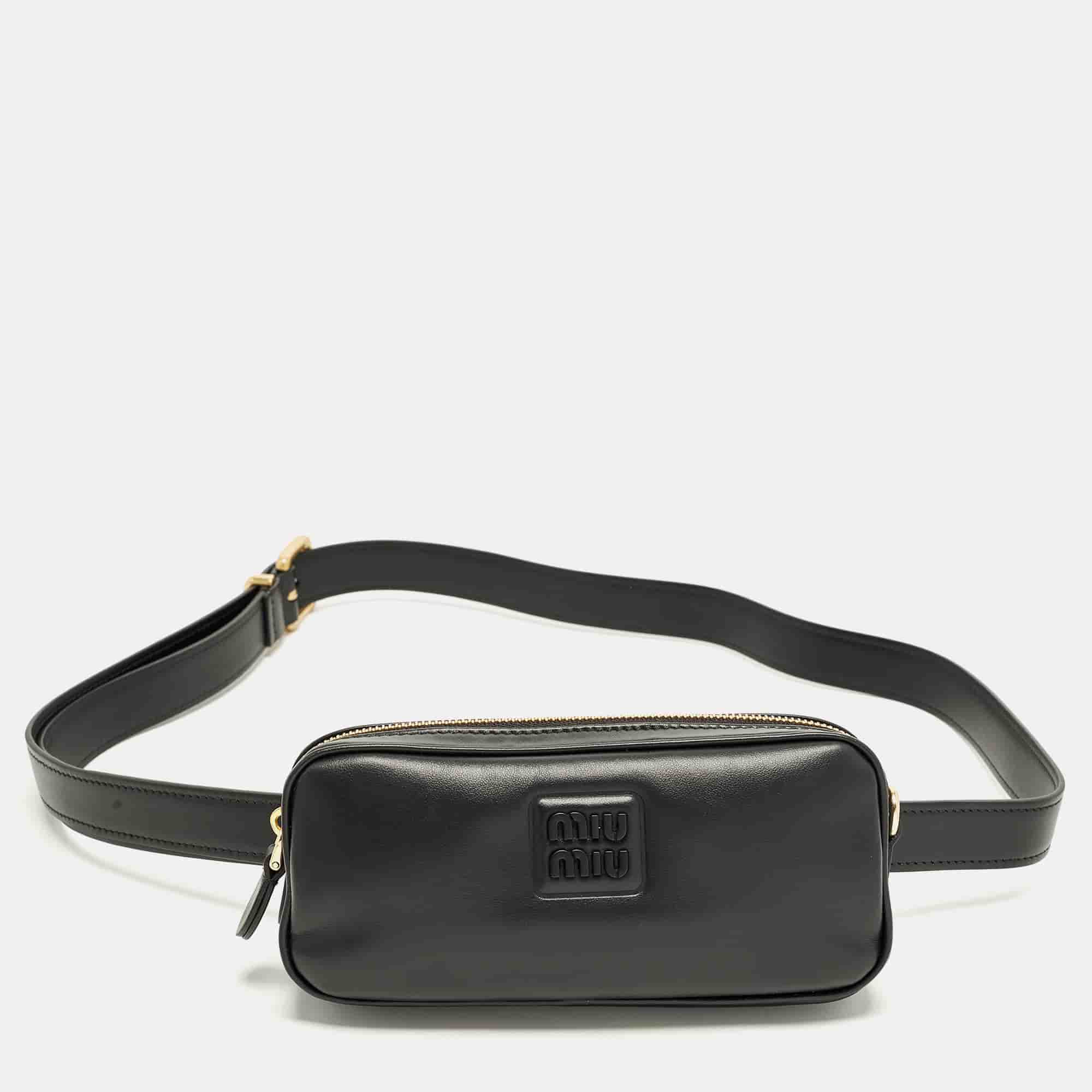 Miu Miu Logo Black Mini Leather Belt Bag