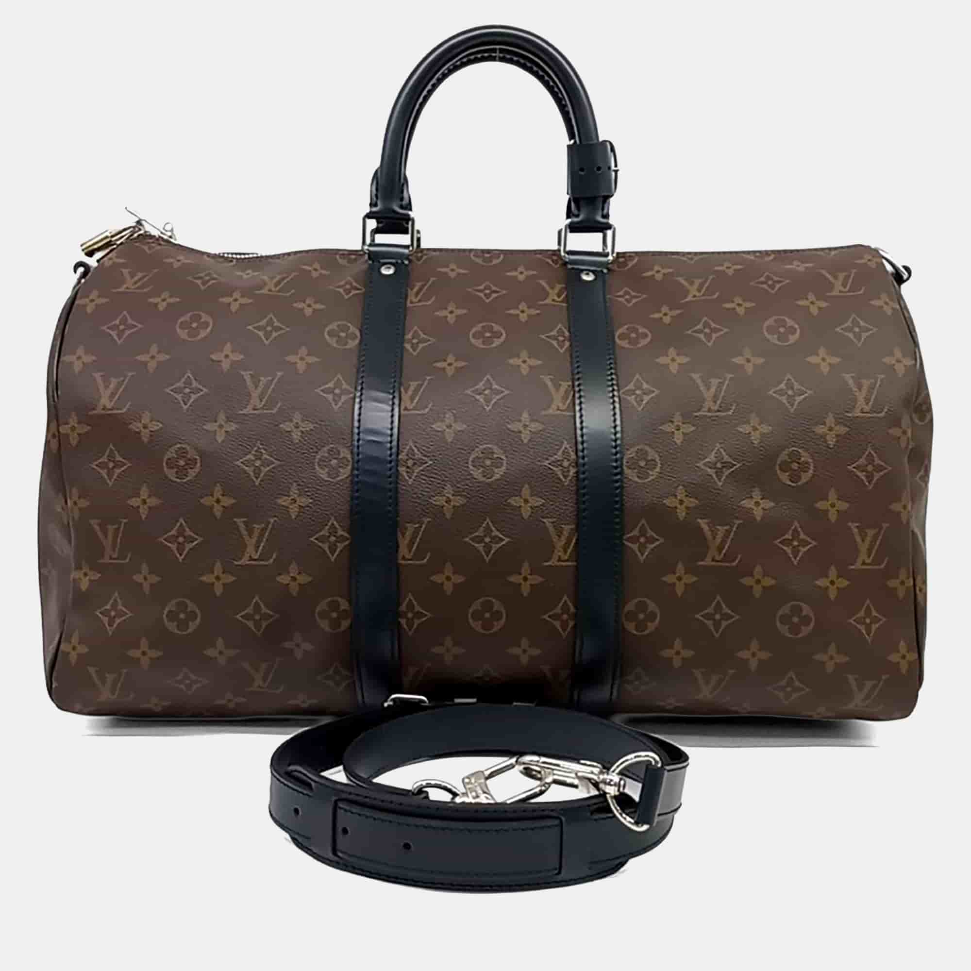 Louis Vuitton Brown PVC Macassar Bandouliere Keepall 45