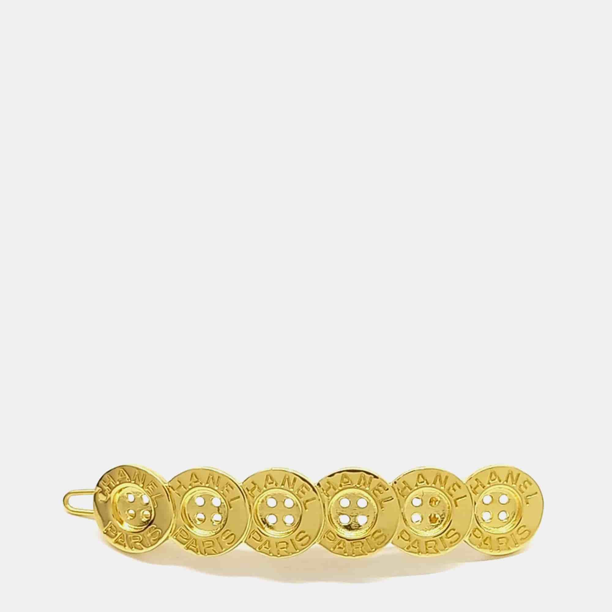 Chanel Button Paris CC Gold Tone Hairpin