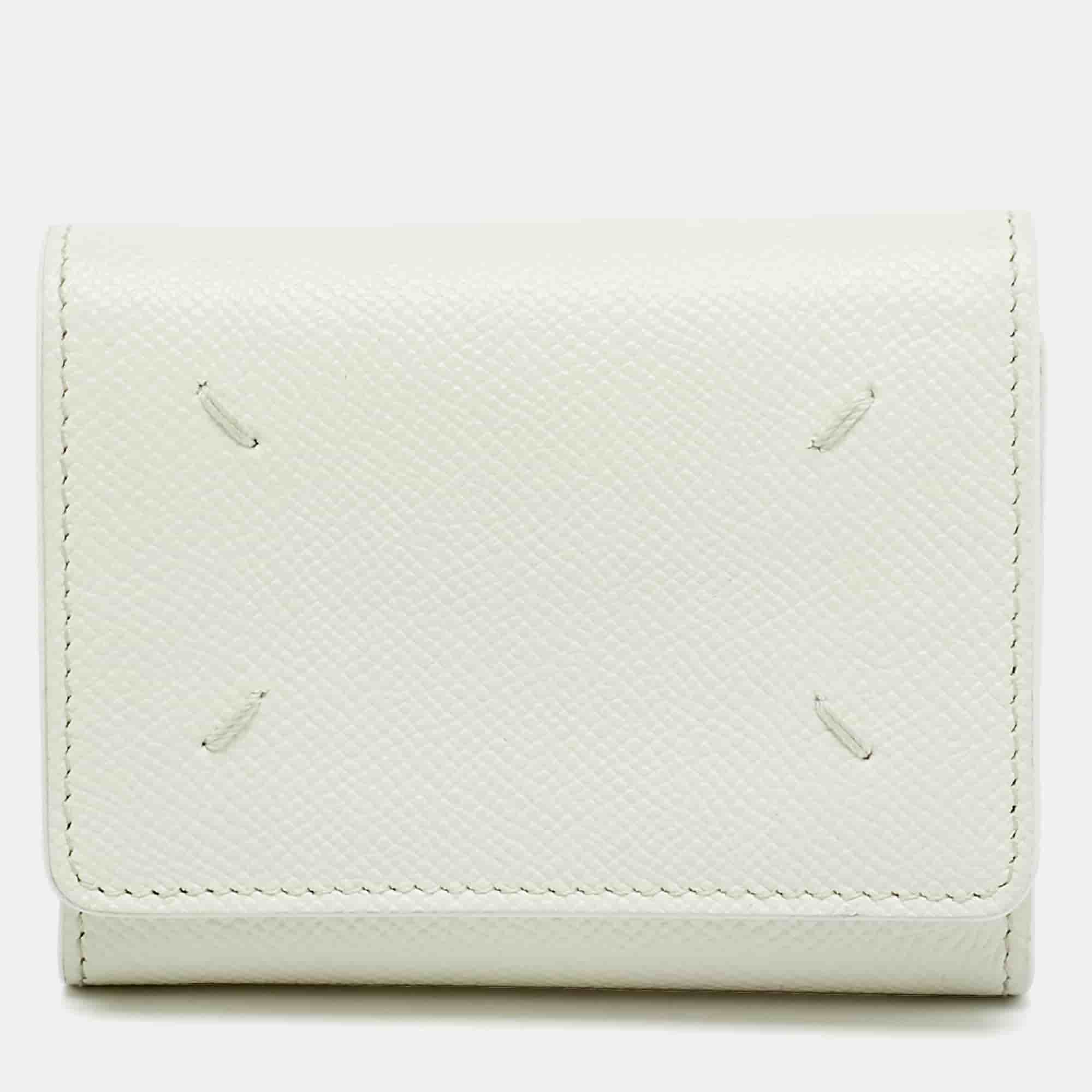 Maison Martin Margiela Four-Stitch White Leather Trifold Wallet