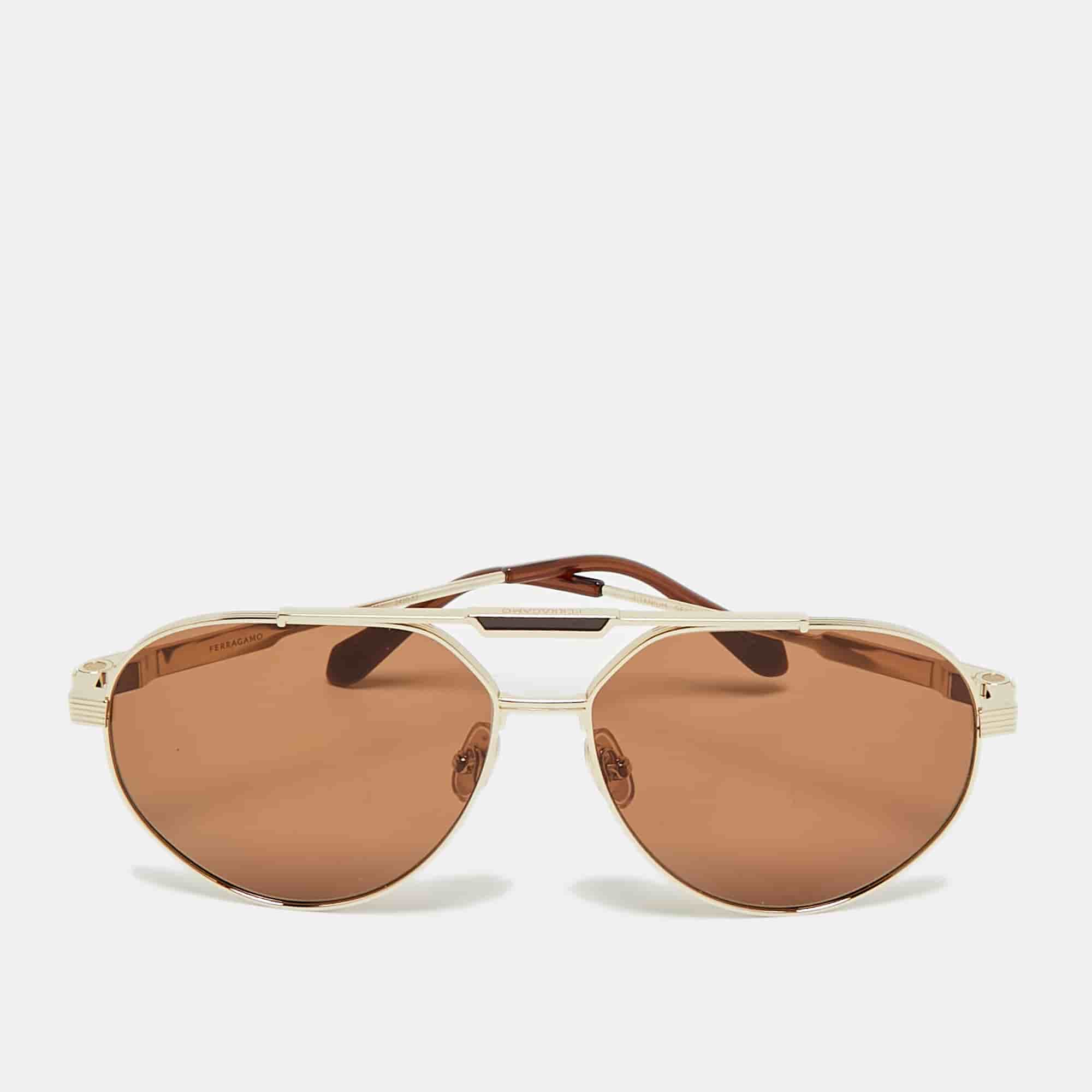 Salvatore Ferragamo Brown/Gold Tone SF327S Aviator Sunglasses