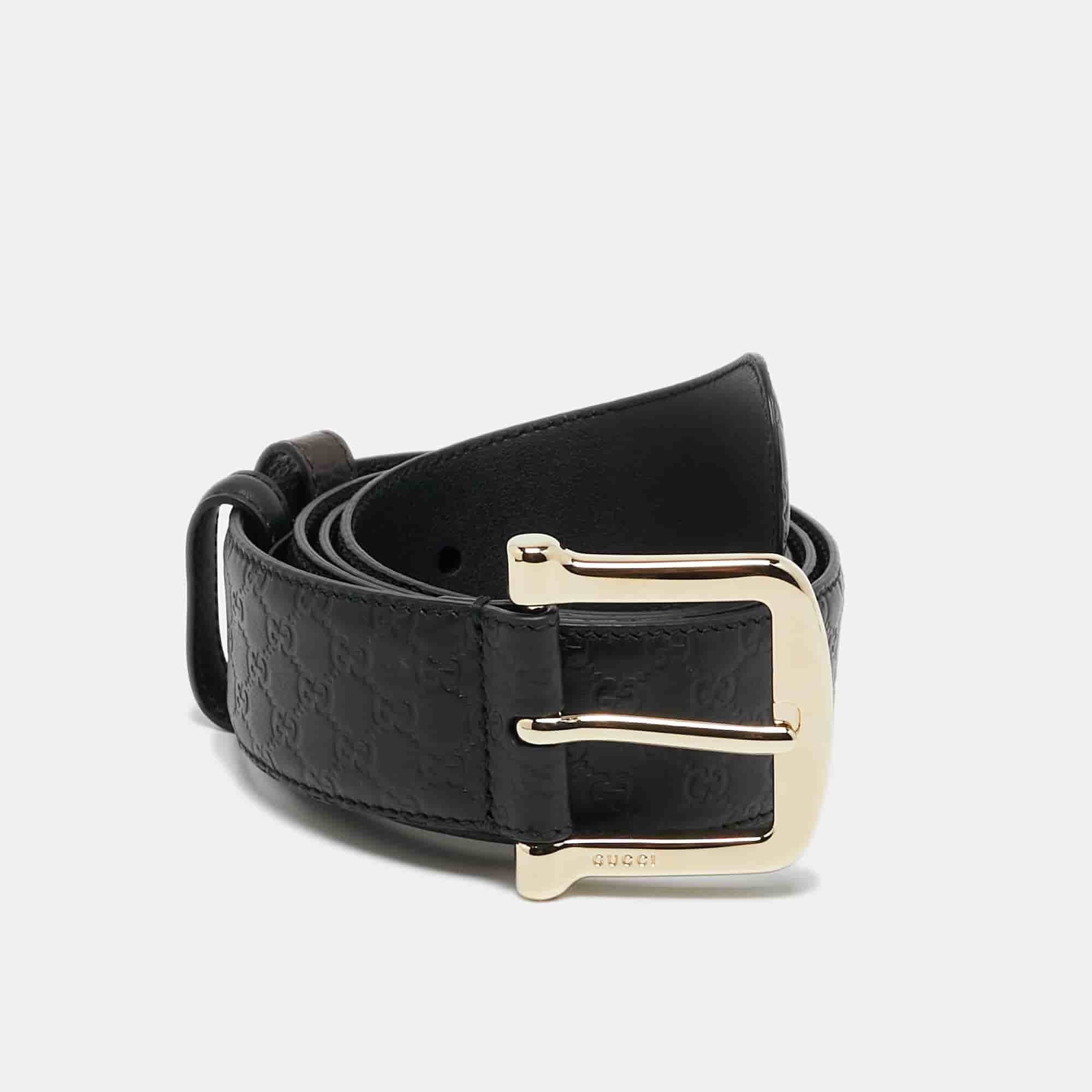 Gucci 90CM Buckle Belt Guccissima Black Leather