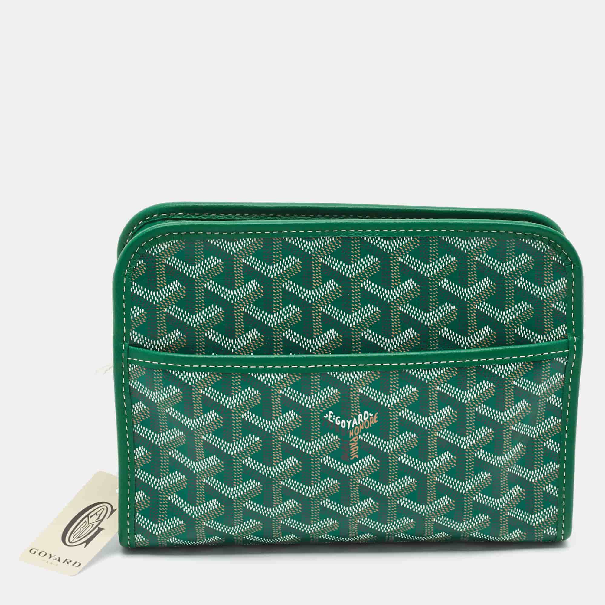 Goyard Jouvence PM Green Goyardine Coated Canvas and Leather Toiletry Bag