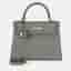 Hermes Kelly Retourne 28 Gris Meyer Clemence Leather Top Handle Bag