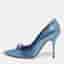 Dior Size 38.5 Blue Patent Leather and PVC Rose Pointed Toe Pumps