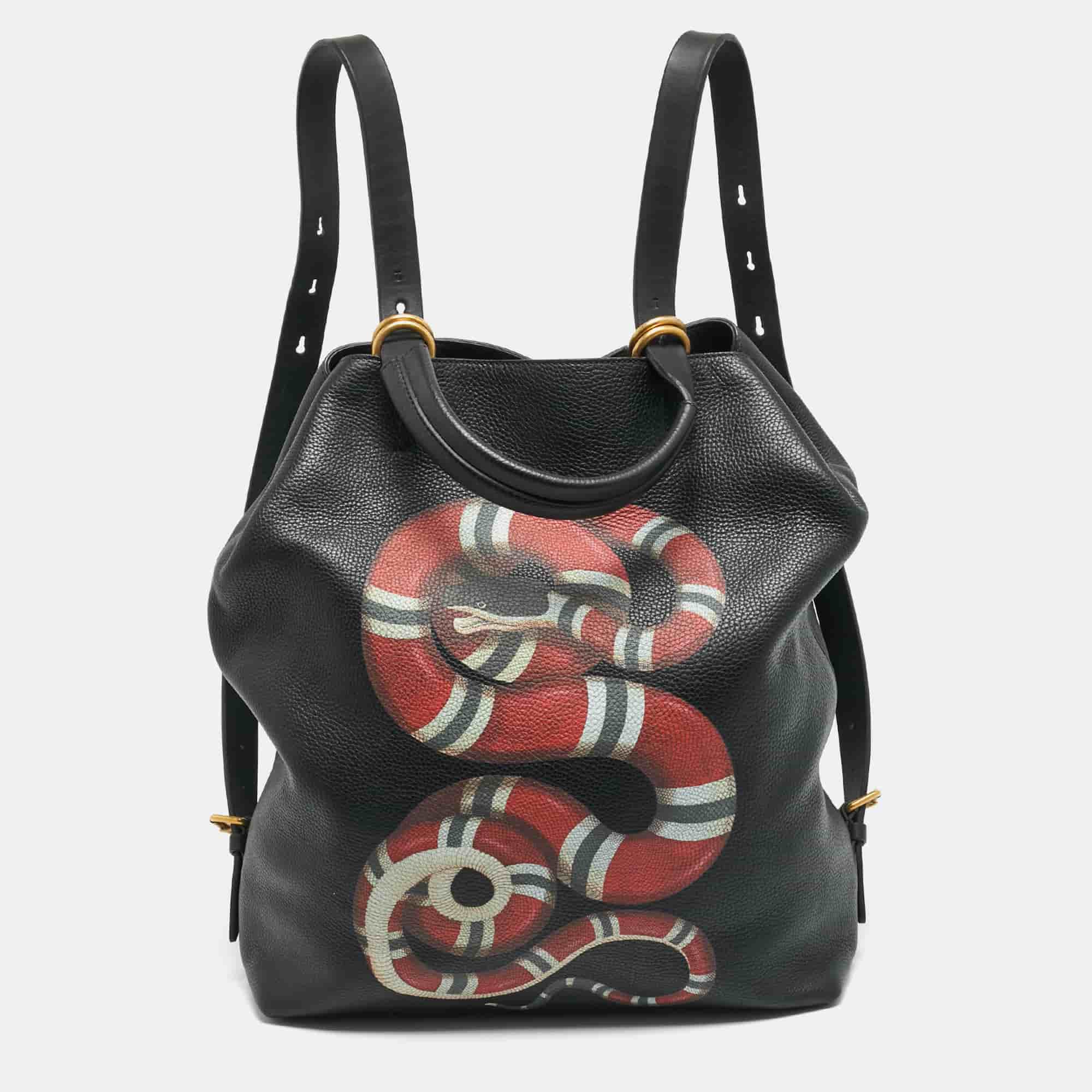 Gucci Kingsnake Black/Red Leather Backpack