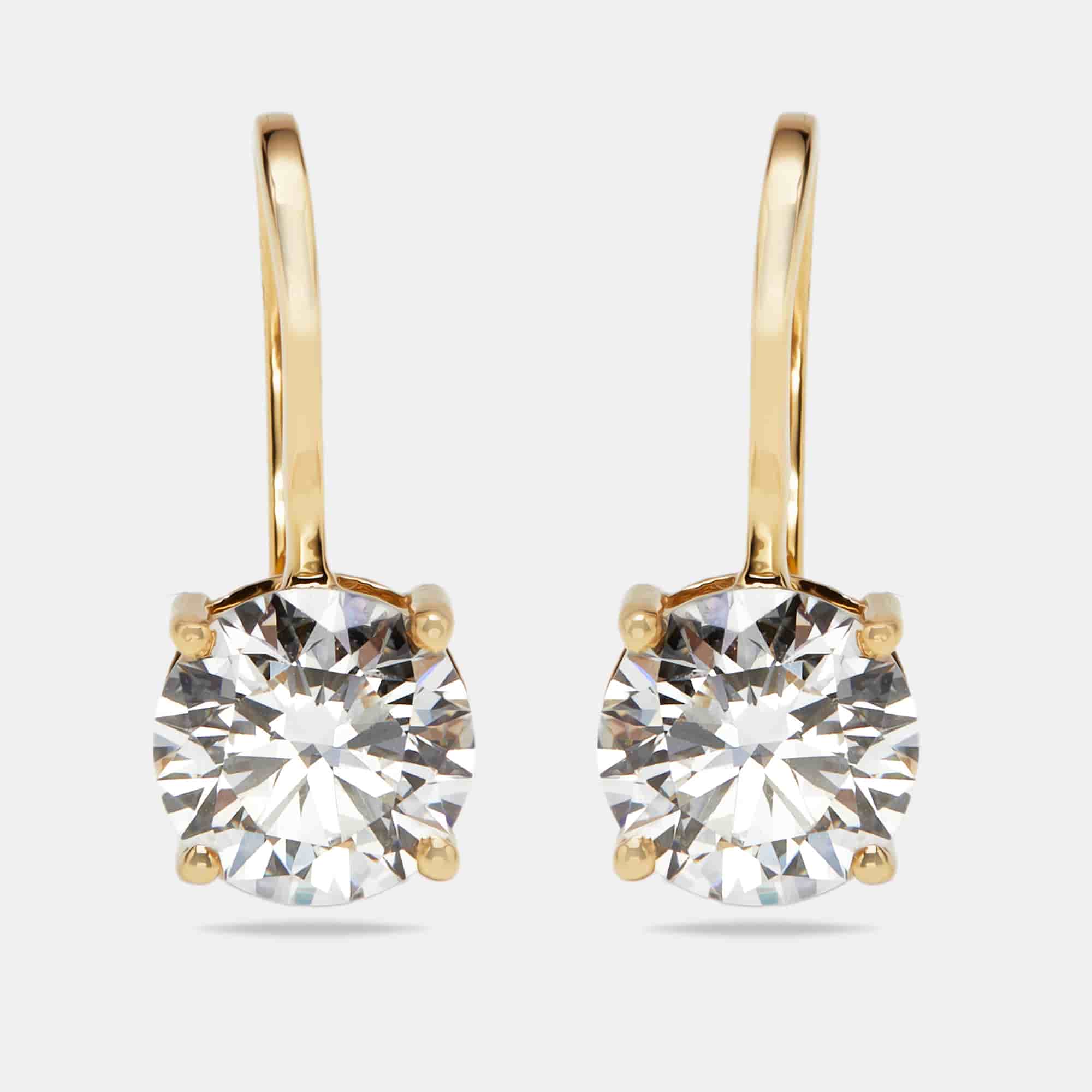 2 cts Round Lab Grown Diamond 18k Yellow Gold Earrings