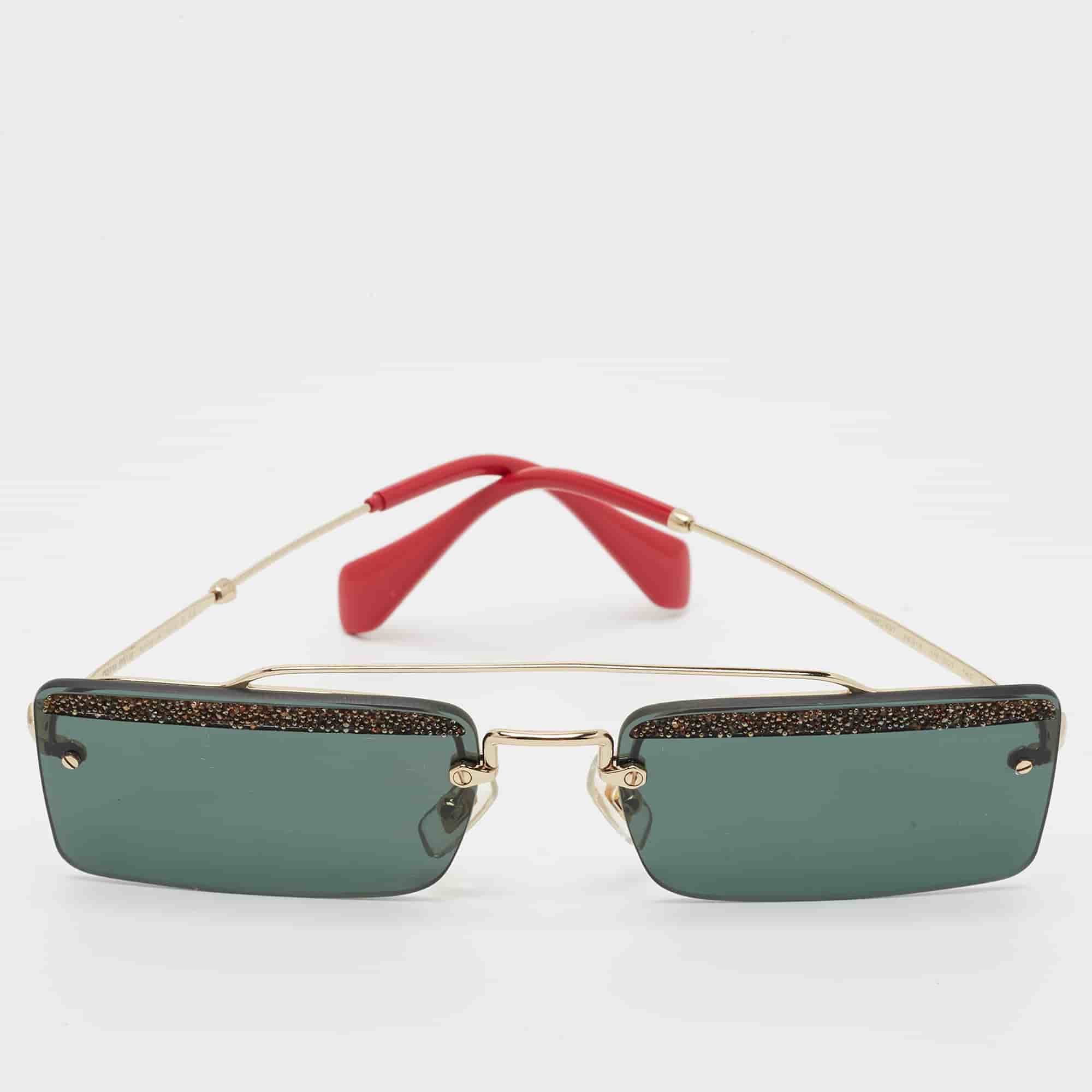 Miu Miu Black/Gold Tone SMU59T Rimless Rectangle Sunglasses