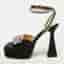 Mach & Mach Double Bow Size 38 Black Satin Platform Ankle Strap Sandals