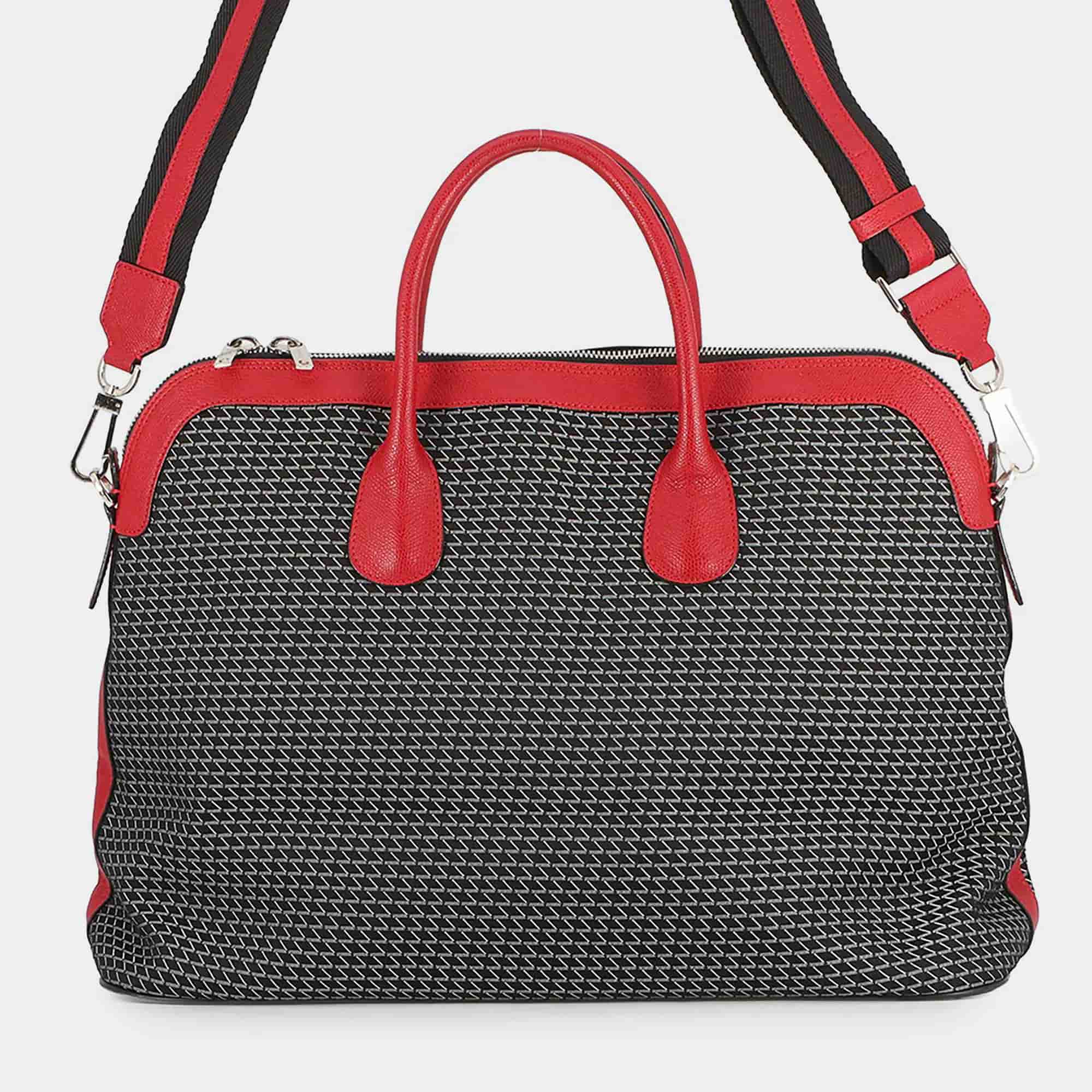 Valextra Valextra K-Val My Logo Travel Bag Black/Red Canvas Leather