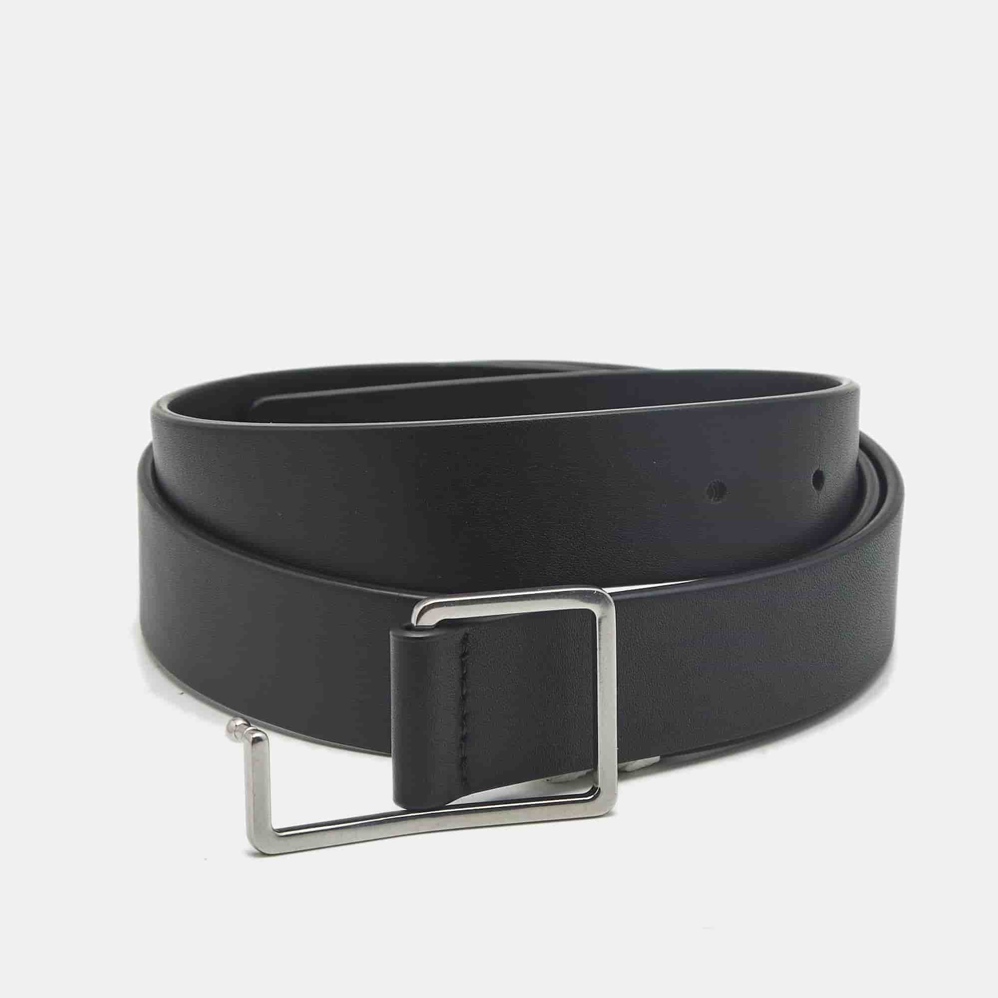 Bottega Veneta 95 CM Buckle Belt Black Leather