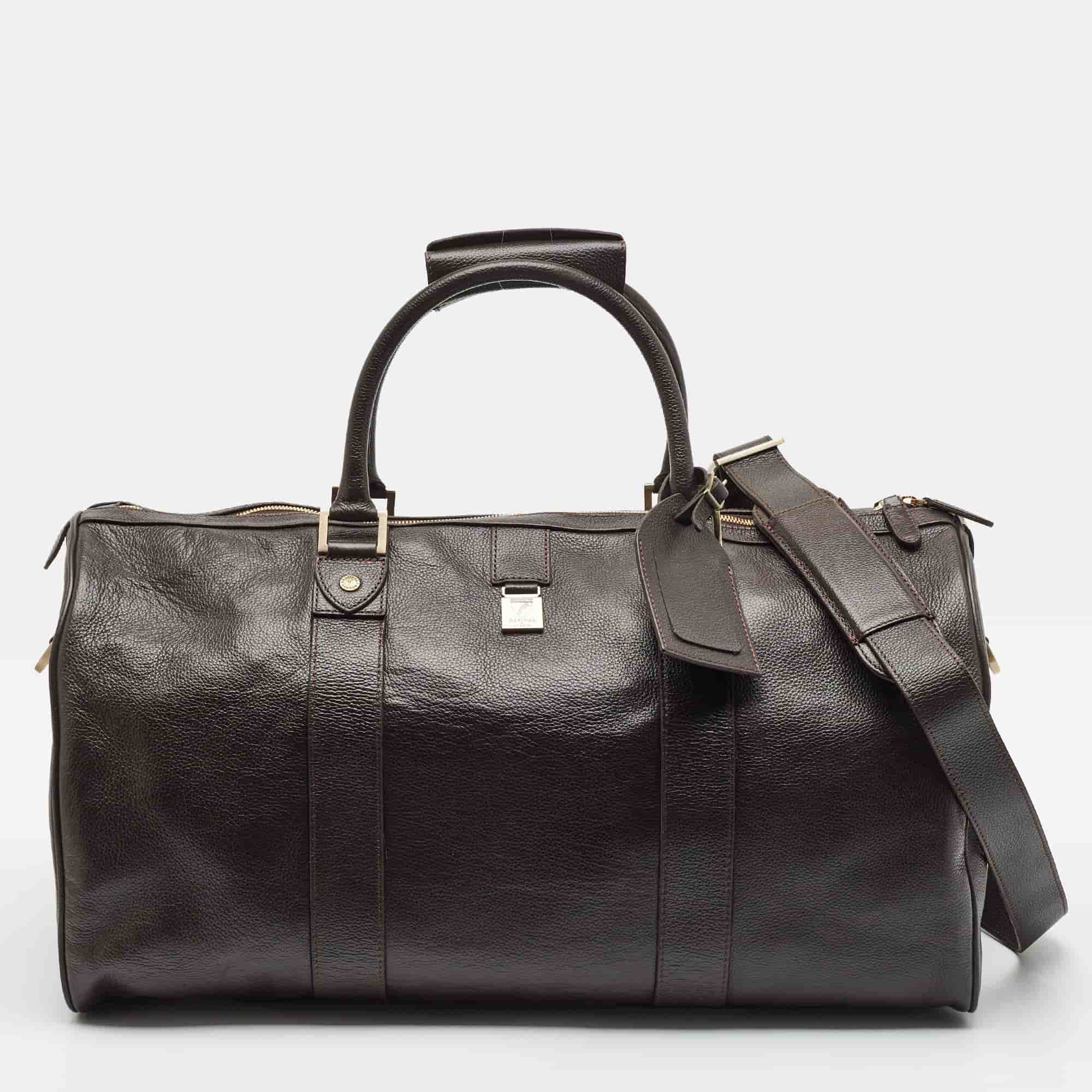 Aspinal Of London Boston Travel Dark Brown Leather Duffle Bag