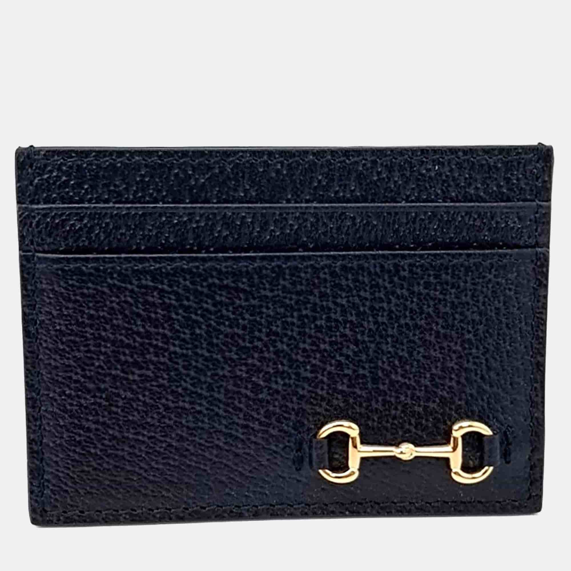 Gucci Leather Dark Navy Horsebit Card Holder (700469)