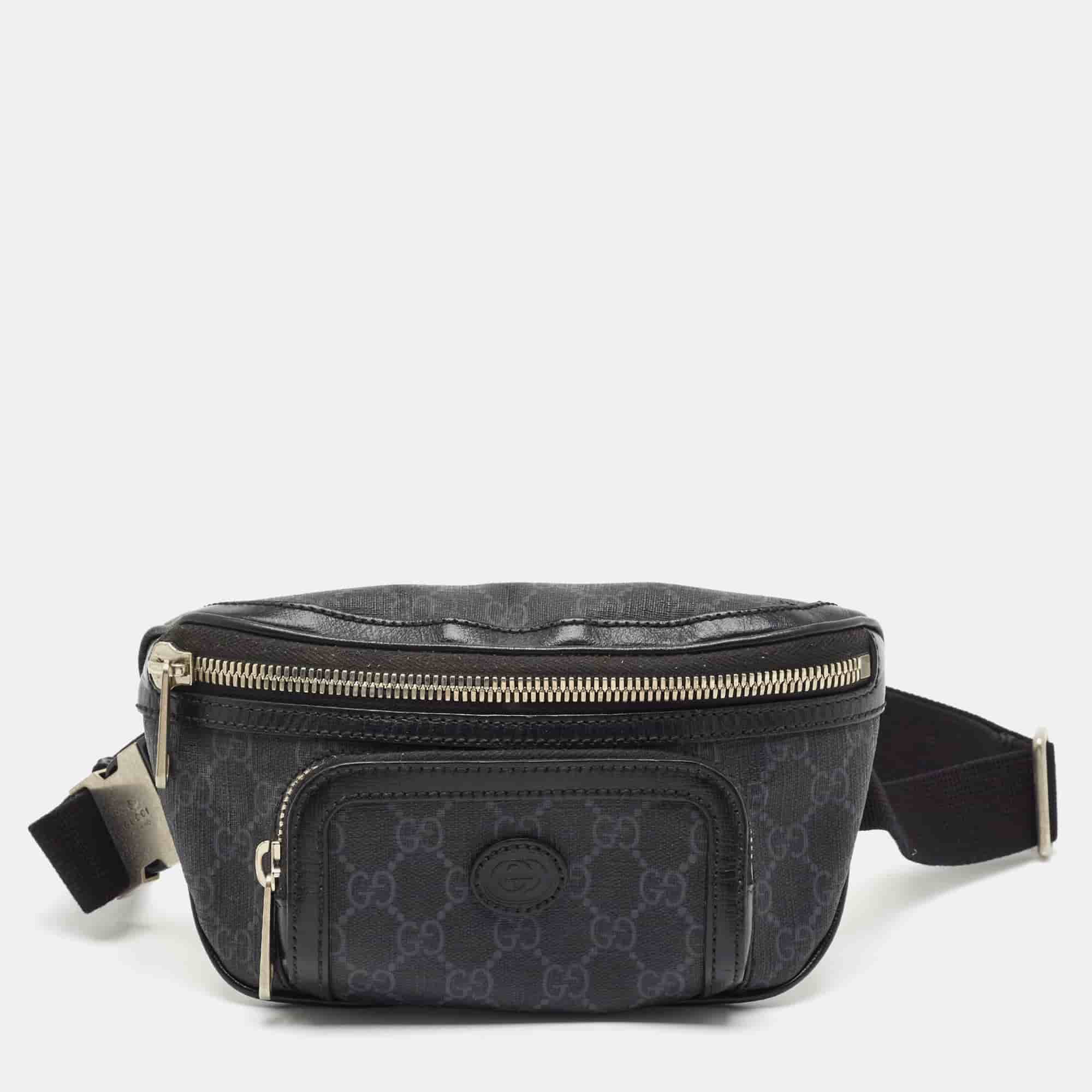 Gucci Black GG Supreme Canvas and Leather Belt Bag